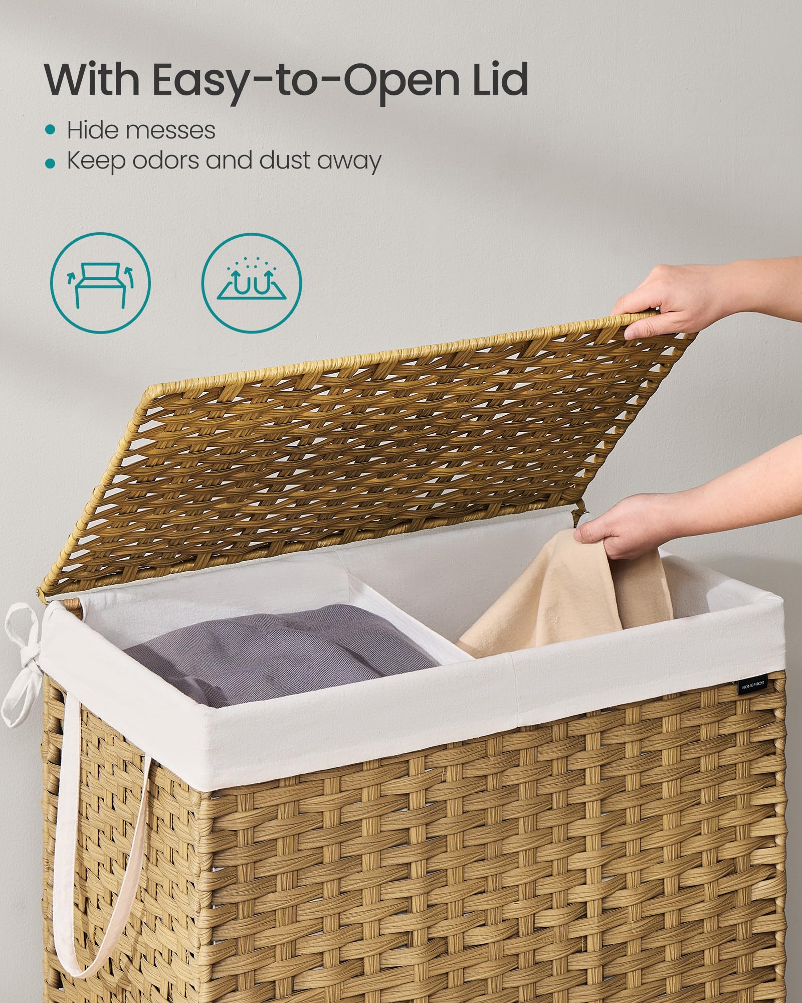 Songmics Laundry Hamper With Lid, 42.3 Gallon (160 L) Synthetic Rattan Clothes Laundry Basket With Lid And Handles, Foldable, Re