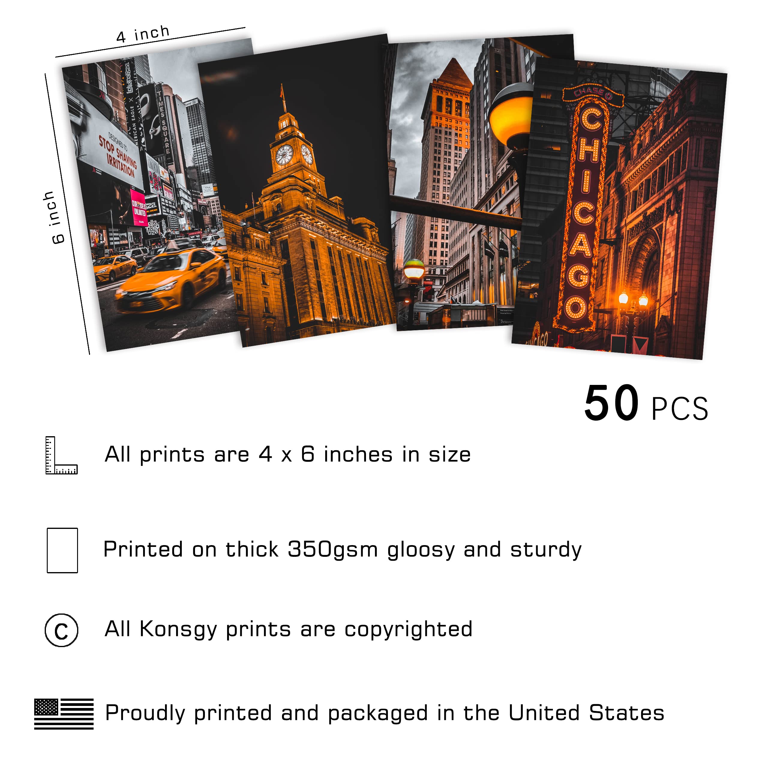 Kongsy Black Orange Wall Collage Kit - Aesthetic Pictures For Trendy Room Decor - 50Pcs Of 4X6 Inch Urban Street Art Prints - Or