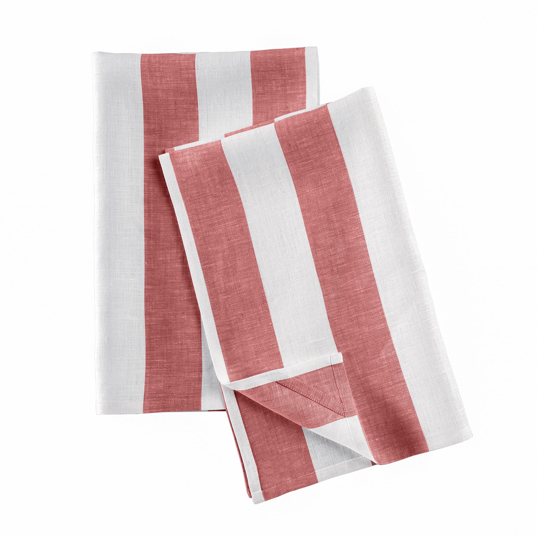 Solino Home Linen Kitchen Towels Set Of 2 - Red And White 17 X 26 Inch - 100% Pure Linen Cabana Stripe Kitchen/Tea Towels - Mach