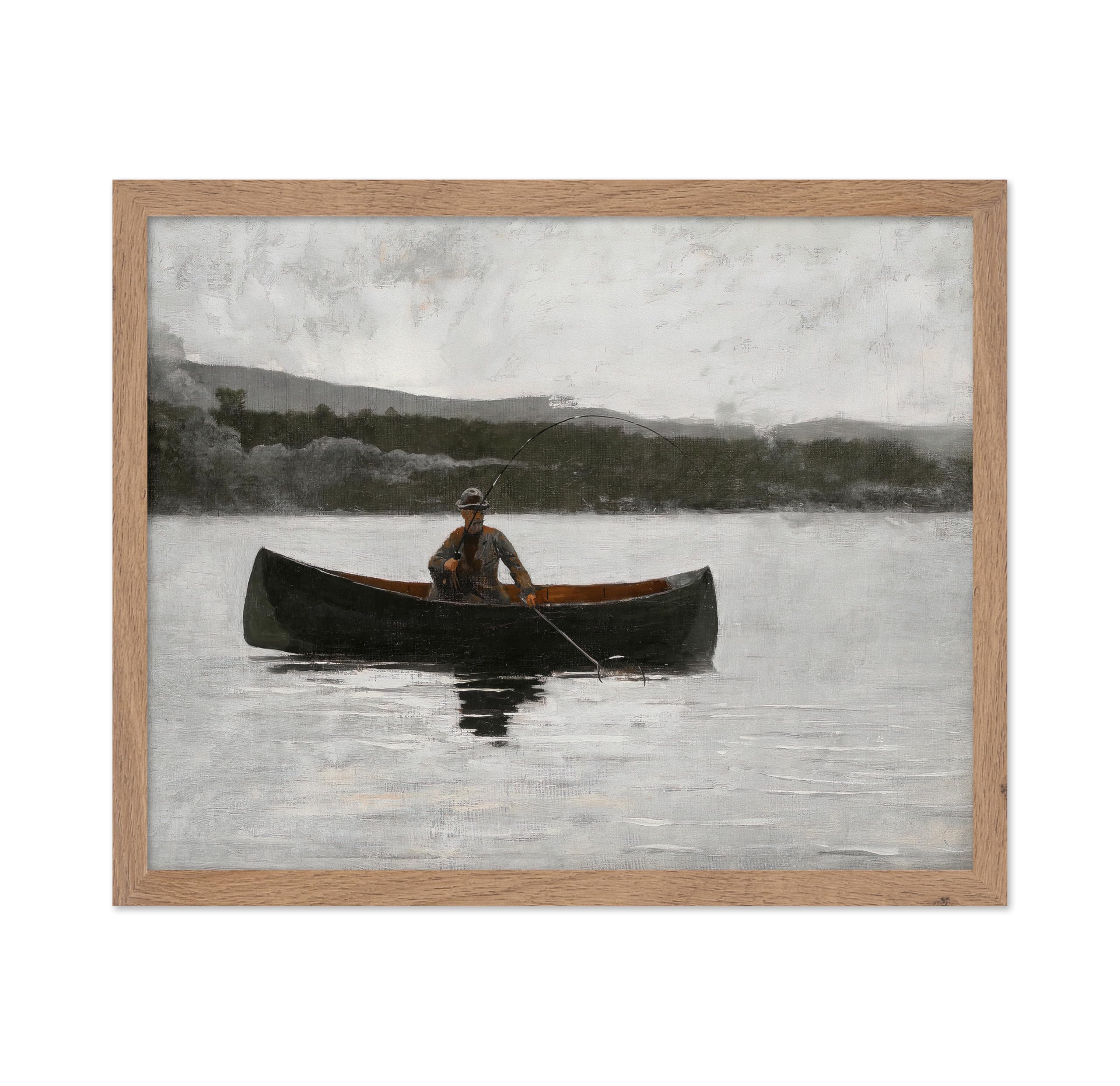 Poster Master Vintage Fishing Poster - Retro Man On Canoe Print - Lake Art - Neutral Gift for Saltwater, Freshwater Fisherman - 