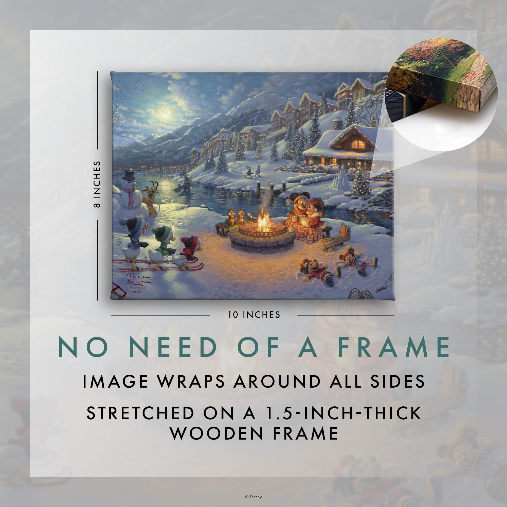 Thomas Kinkade Disney Mickey and Minnie Christmas Lodge 8 x 10 Gallery Wrapped Canvas