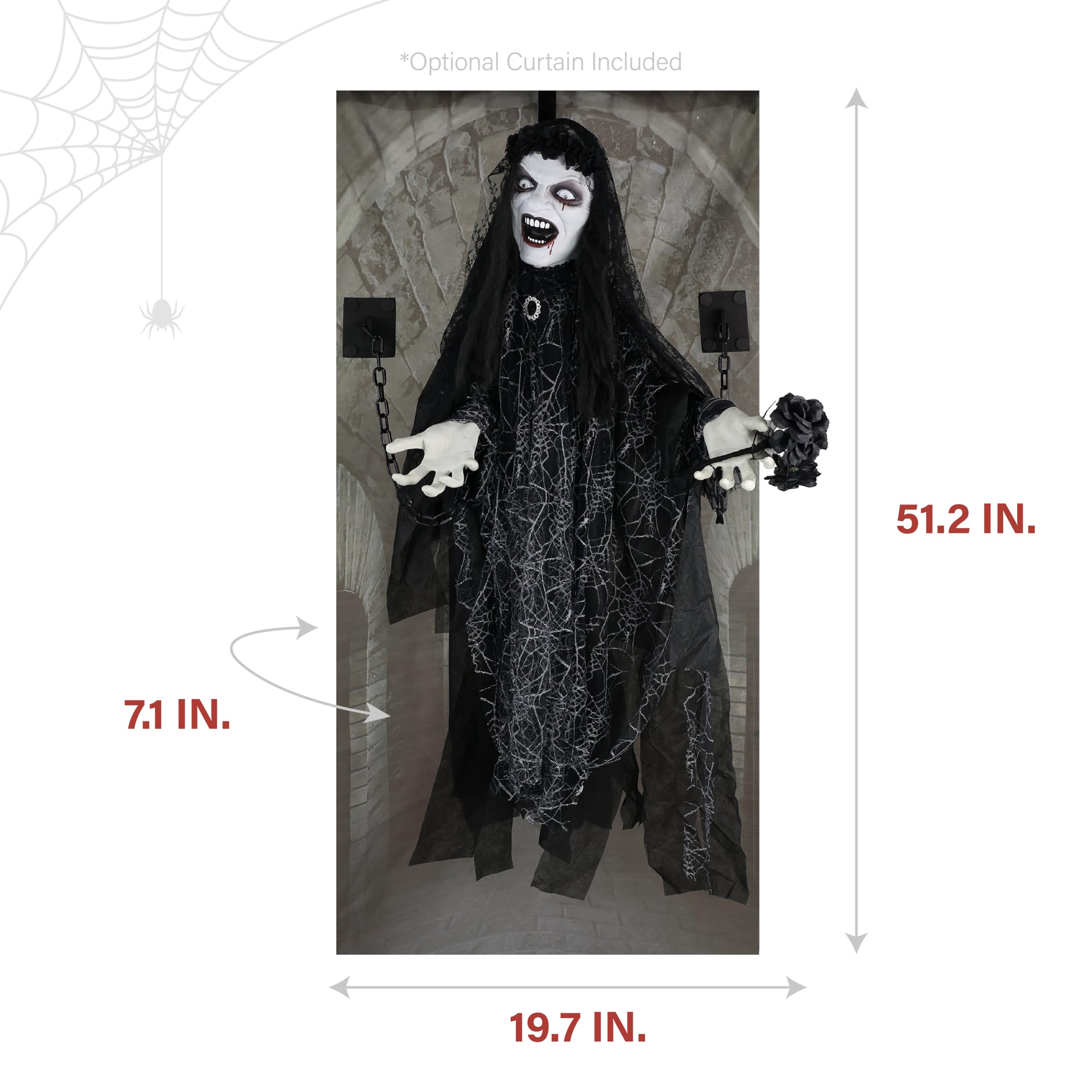 Haunted Hill Farm 4.3-Ft Animatronic Scary Demon Widow Door Greeter with Touch Activated Lights and Sound, Battery-Operated Indo