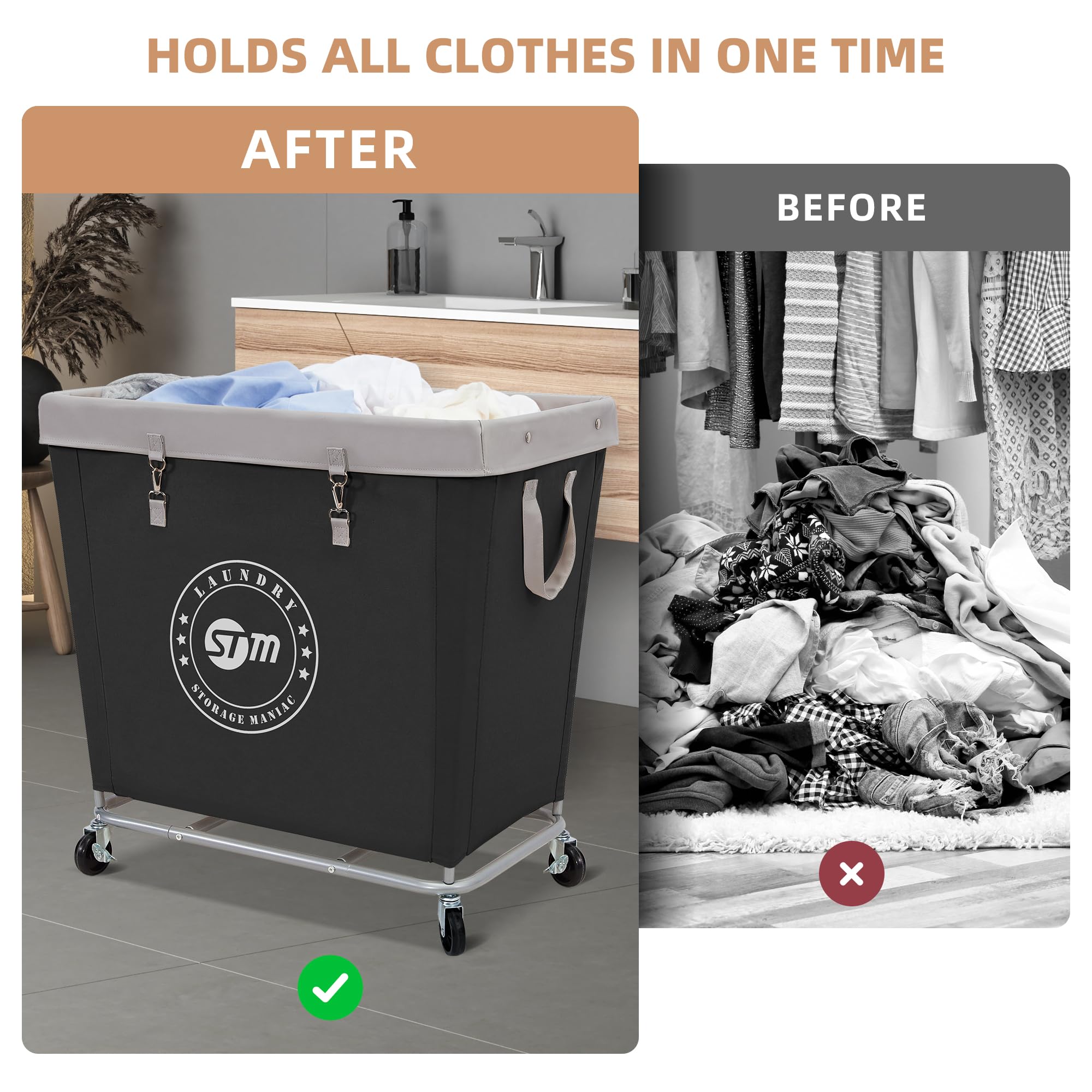 Storage Maniac Commercial Laundry Hamper With Heavy Duty Steel Frame, 320 L Industrial Laundry Basket Cart With Wheels For Hotel