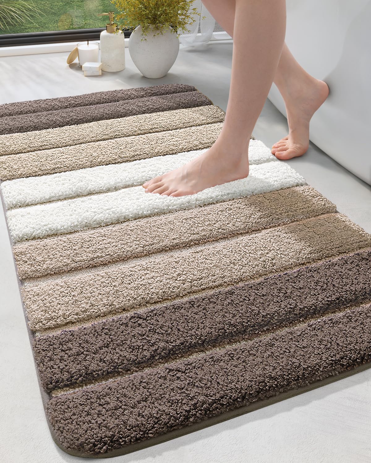 Dexi Bath Mat Bathroom Rug Absorbent Non-Slip Washable Shower Floor Mats Small Carpet 24''X43'', Light Brown