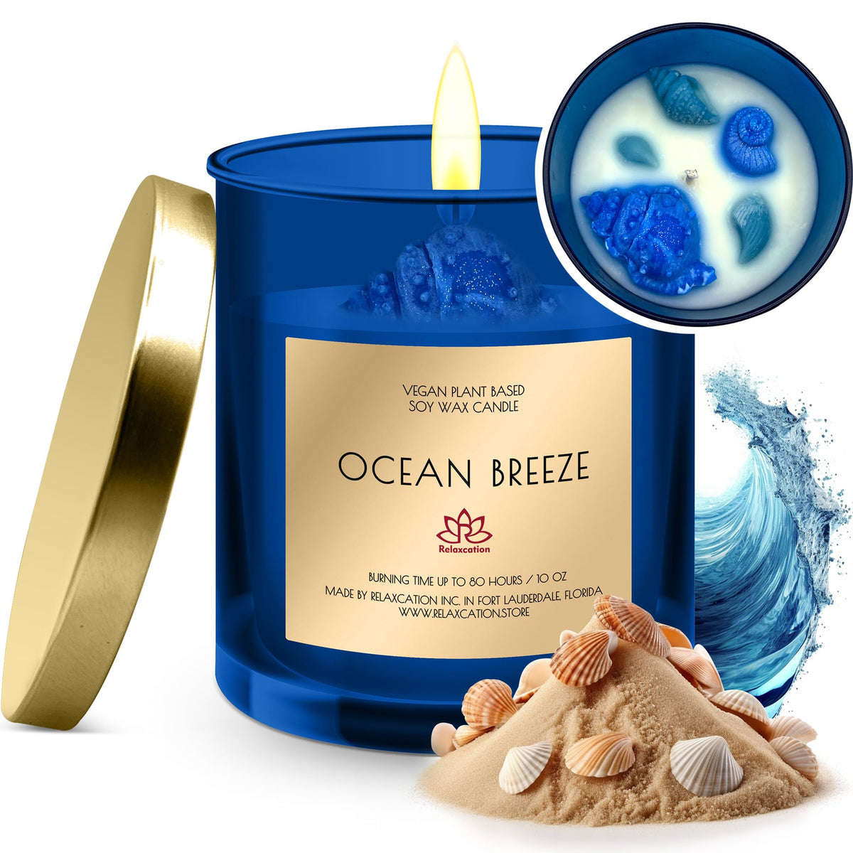 Organic Soy Wax Candle in Big Glass Jar | Luxury Ocean Breeze Scented Soy Candles | Fresh and Clean Aromatherapy | Long Burning