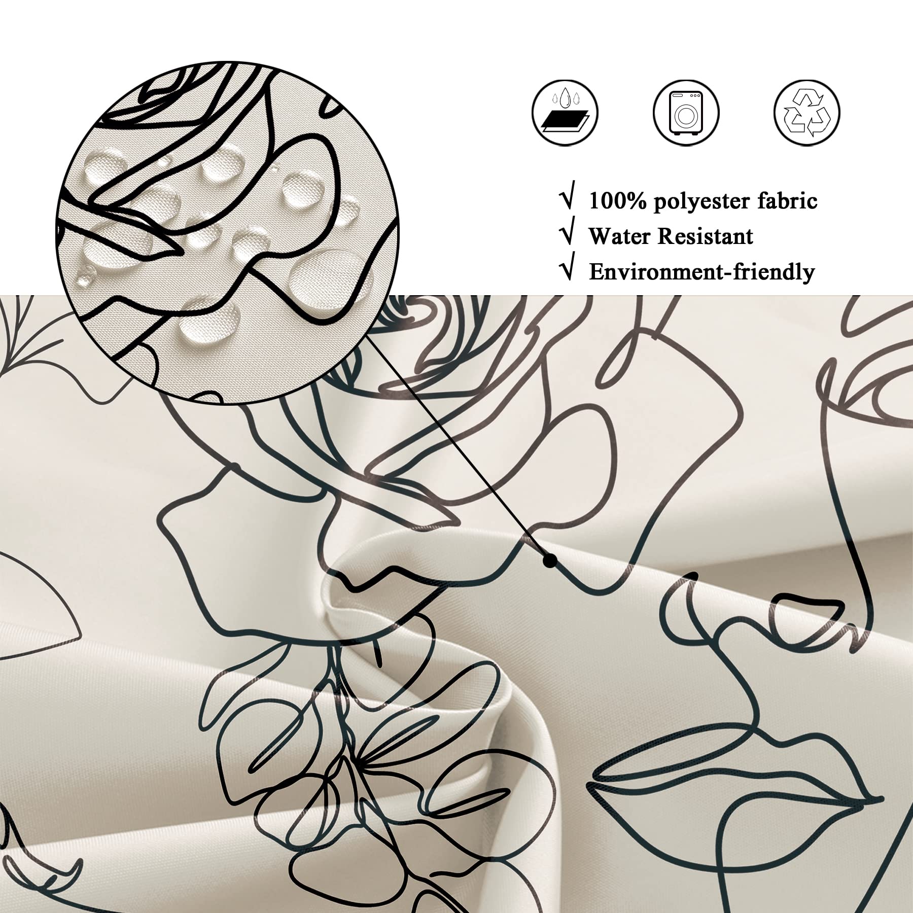 Riyidecor Abstract Face Shower Curtain for Bathroom Decor 72Wx72H Black Lines Women Face Floral Butterfly Silhouette Aesthetic Minimalist Art Printed Fabric Polyester Waterproof 12 Pack Plastic Hooks
