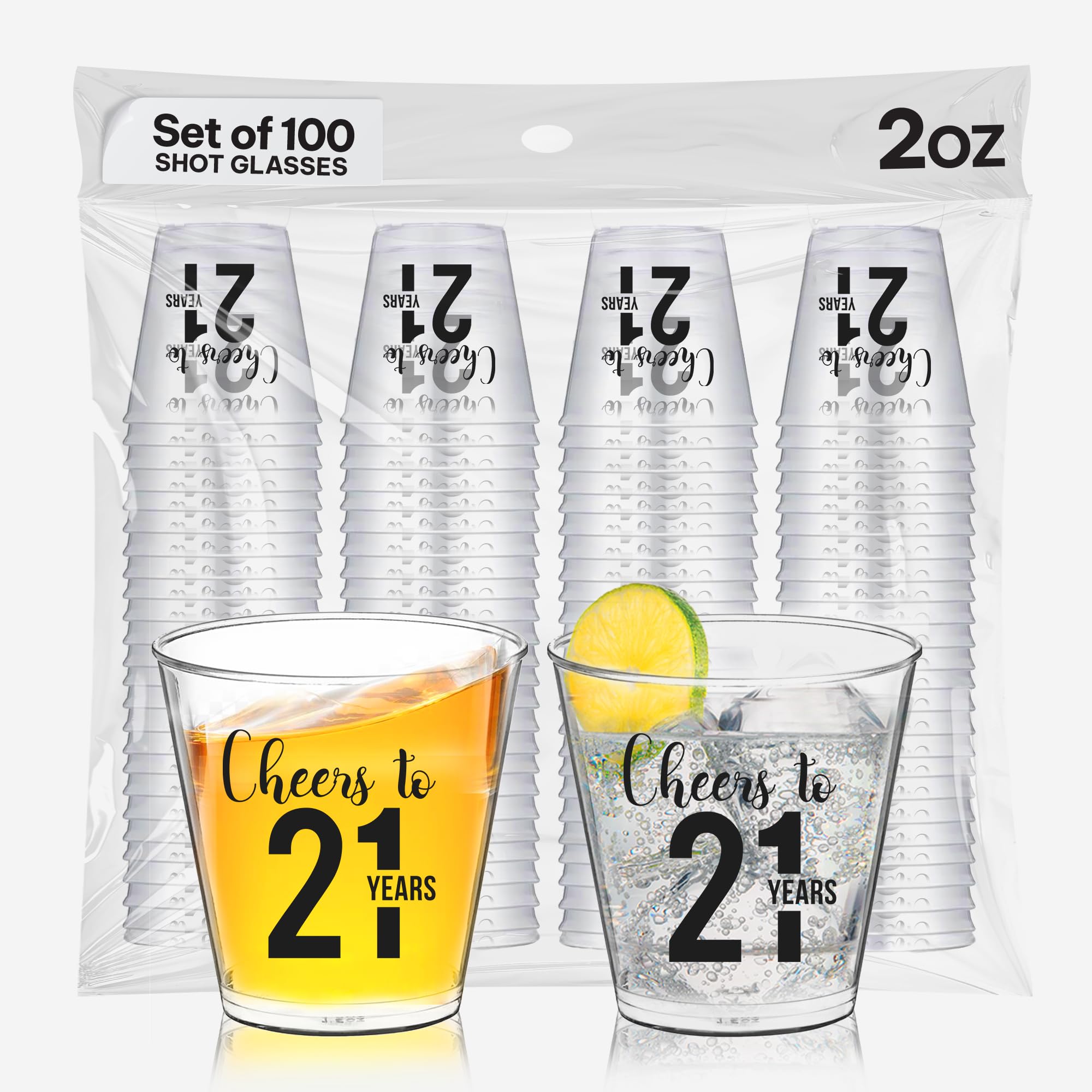 Cheers To 21 Plastic Shot Glasses 100 Pcs, 2 Oz Each, 21St Birthday Shot Glass, 21 Shot Glass, 21St Birthday Party Favors, Cheer
