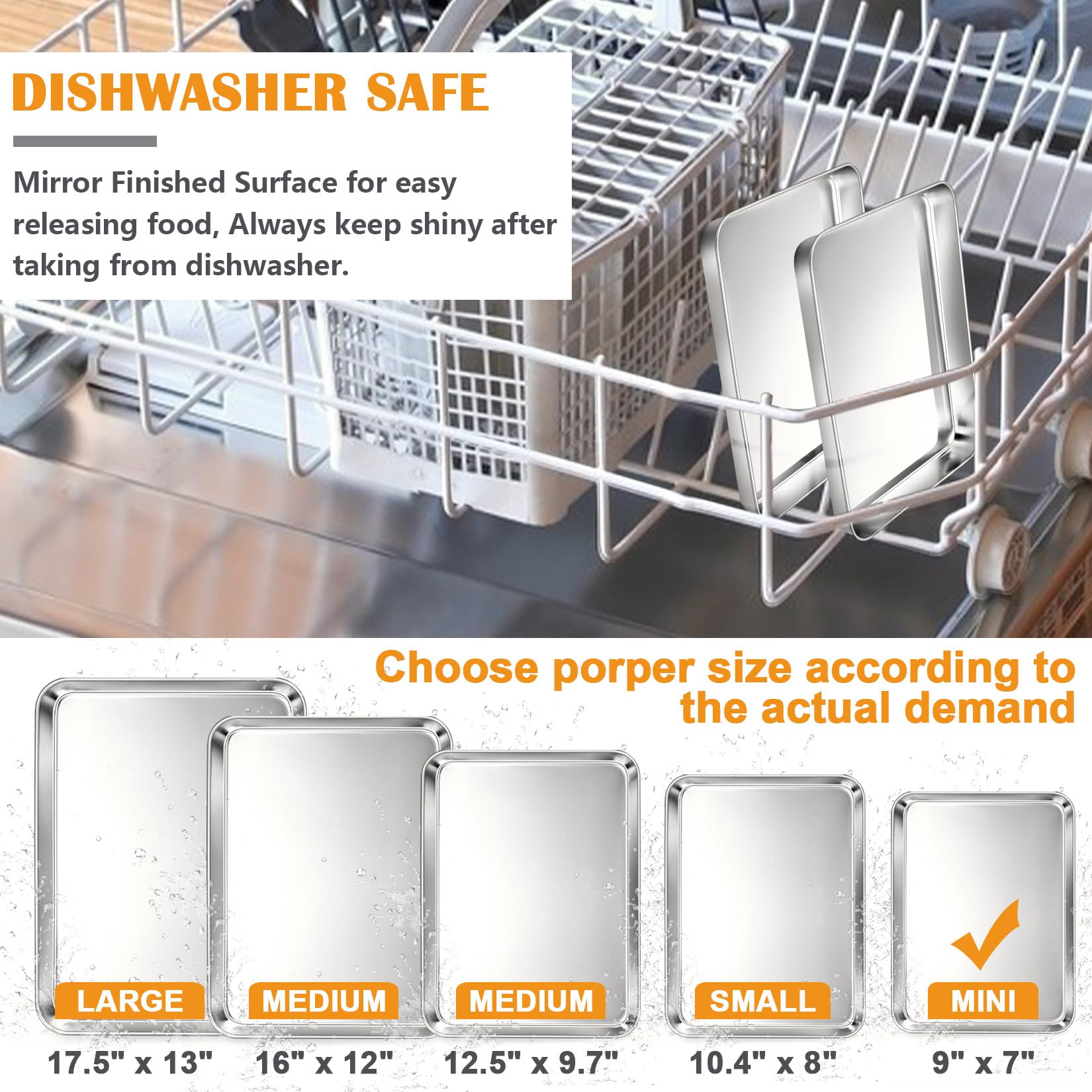 Joyfair 2Pcs Stainless Steel Baking Sheet Pan Set, 9 Inch, Silver, Heavy Gauge, Rust-free, Dishwasher Safe for Baking and Cooking