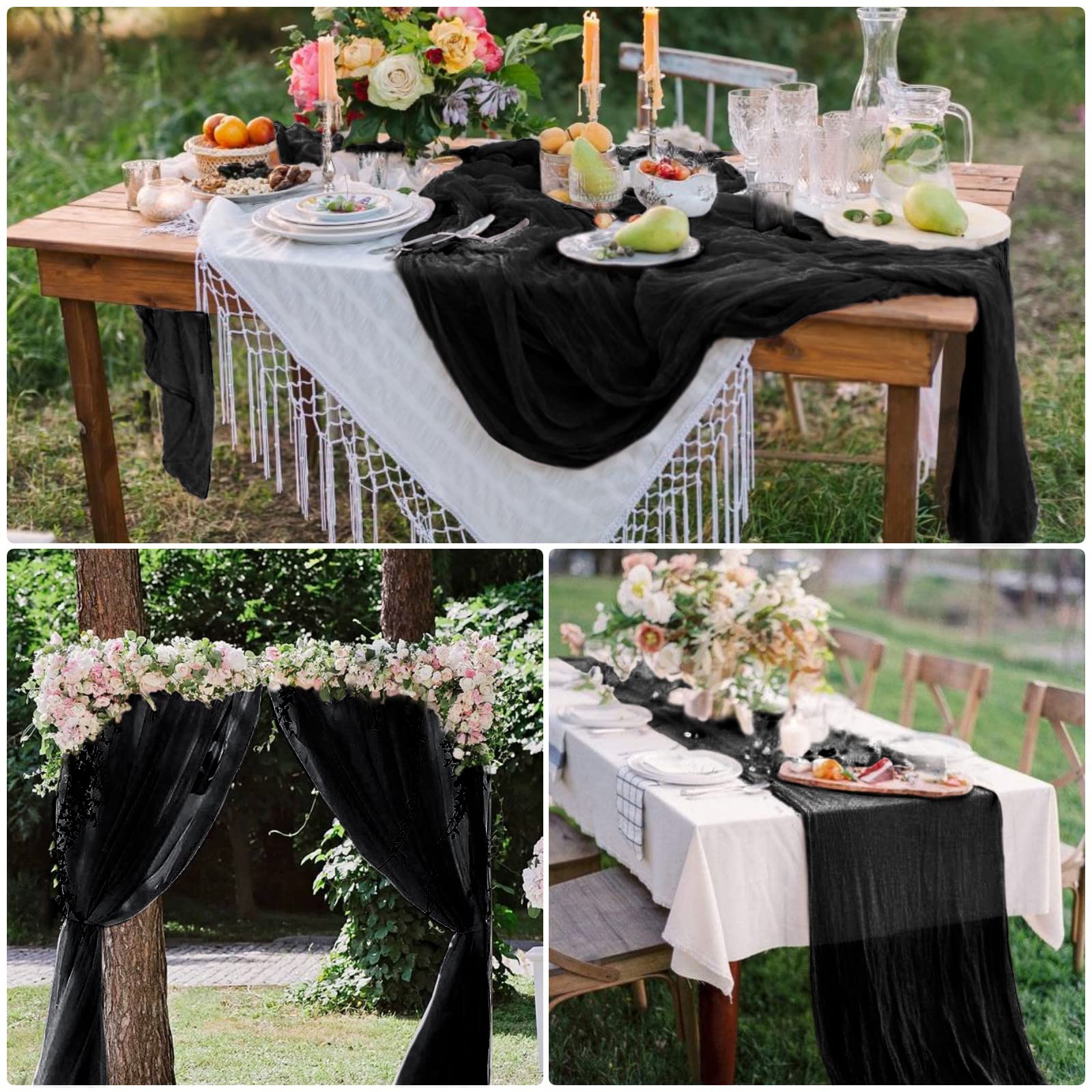 15 Pack Black Cheesecloth Table Runner 10Ft Gauze Cheese Cloth 35X120 Inch Boho Table Runner Romantic Table Runner Long Table Co