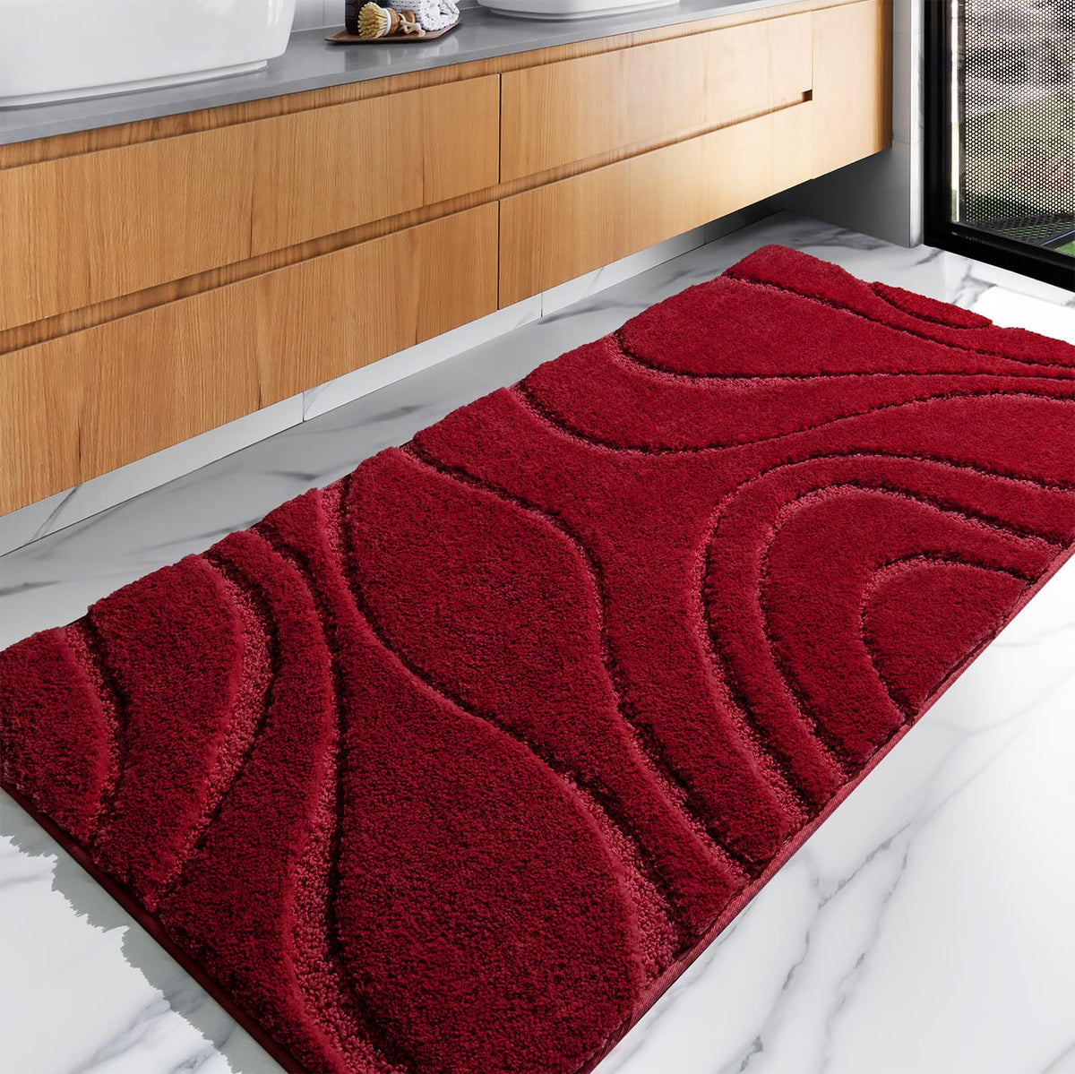 Exde Bathroom Rugs Mat, Soft Plush Shaggy Microfiber Bath Rug, Non Slip Bath Mats For Bathroom Runner Floor, Machine Washable Ab