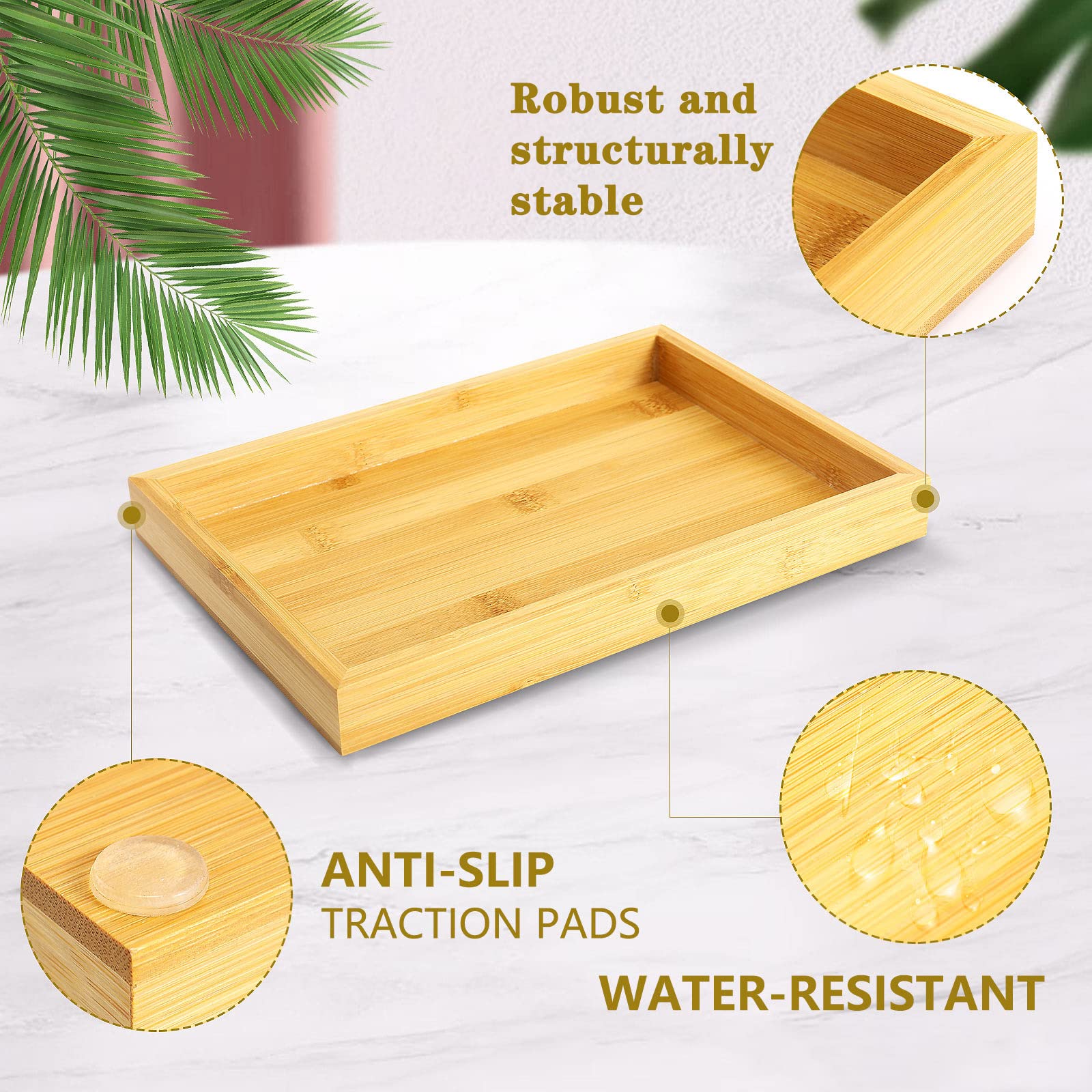 Natural Bamboo Vanity Tray, Sink Tray, Smooth And Thick Wooden Tray For Toilet Tank And Bathroom Counter Top, Kitchen Decor Wood