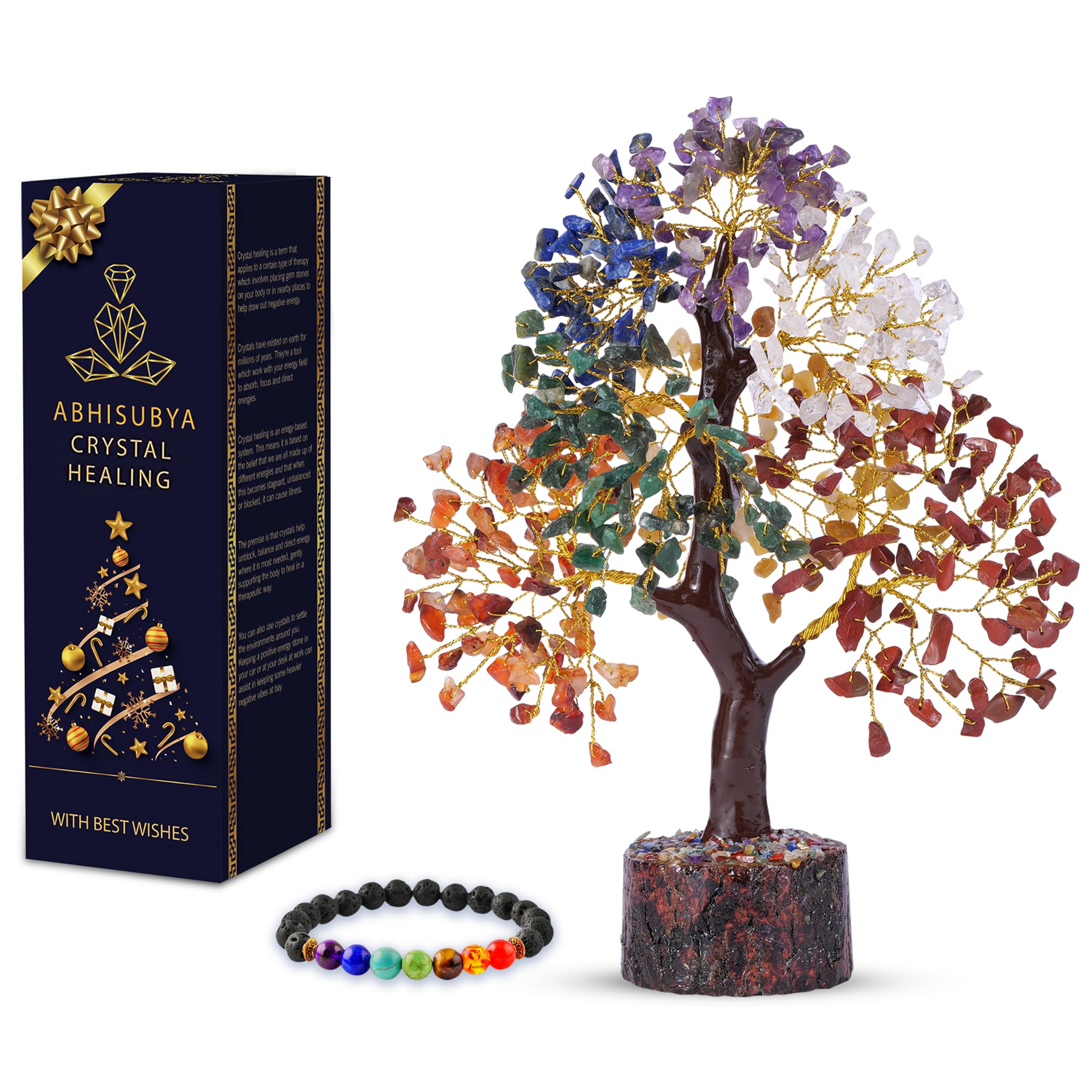Seven Chakra Tree of Life, Crystal Tree for Positive Energy - Feng Shui Tree, Artificial Tree, Crystal Decoration, Money Tree, H