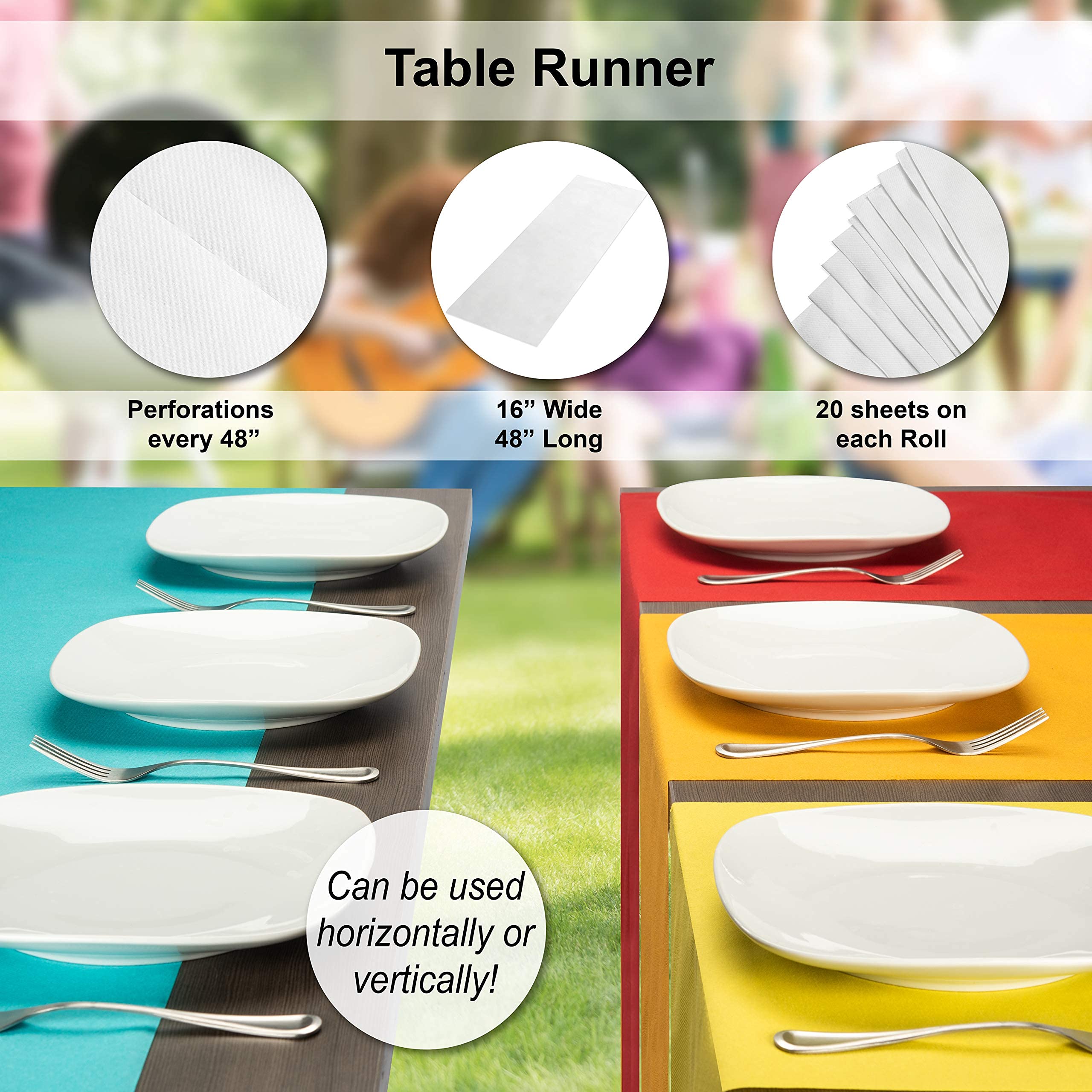 Ah American Homestead Paper Dining Table Runner- 78 Ft. Disposable Party Table Covers - 20 Perforated Table Runners 16    X 48