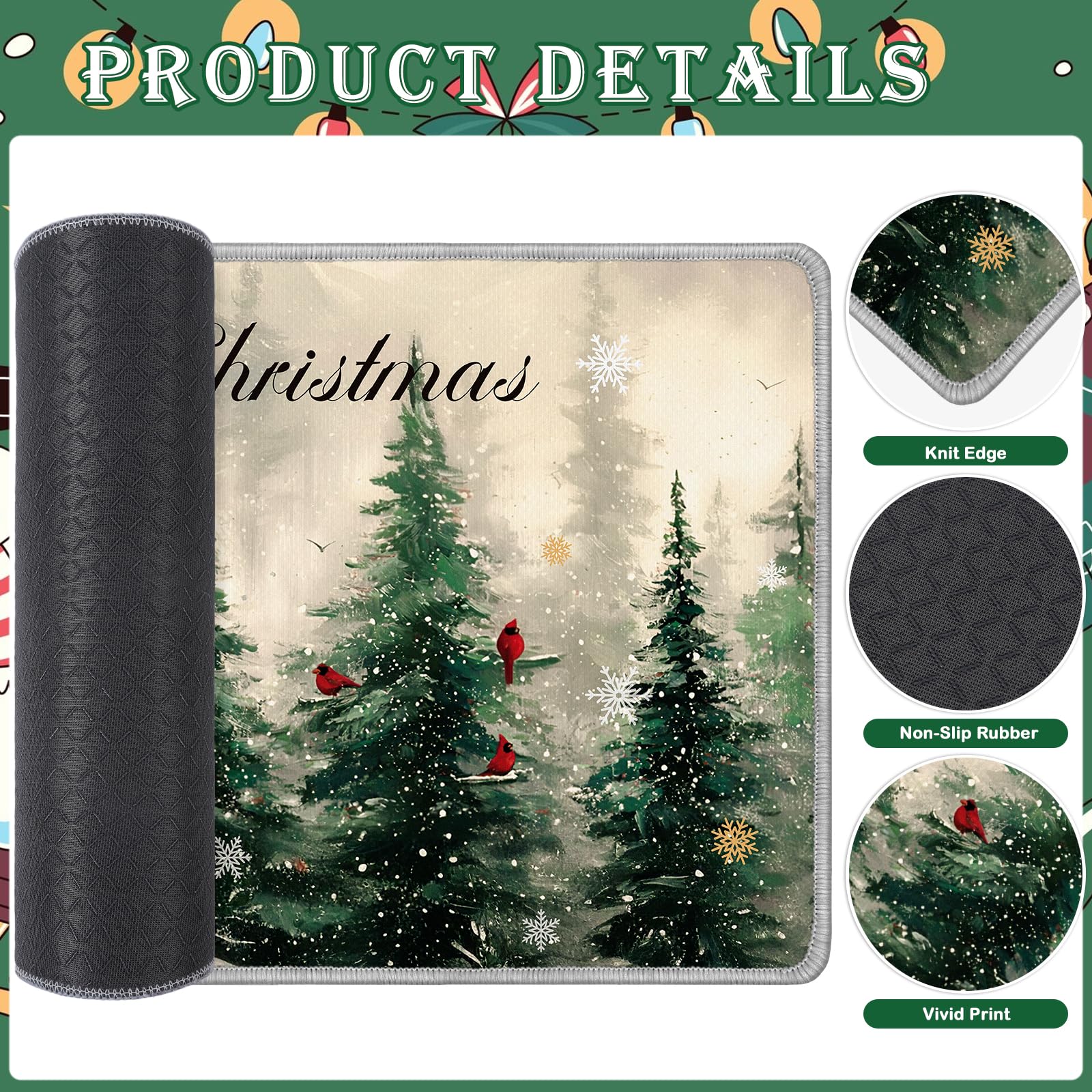 InIsaJace Christmas Winter Kitchen Rugs Set of 3, Merry Christmas Kitchen Mats Decor Non Slip, Washable Snow Pine Tree Elk Mats