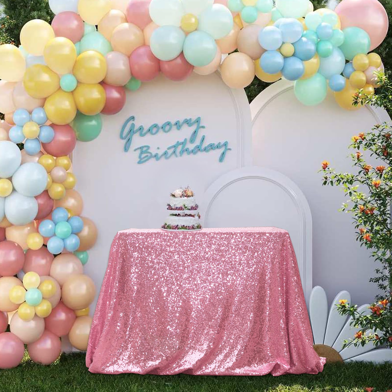 Partydelight Sequin Tablecloth, Rectangular, 50''X80'', Fuchsia Pink