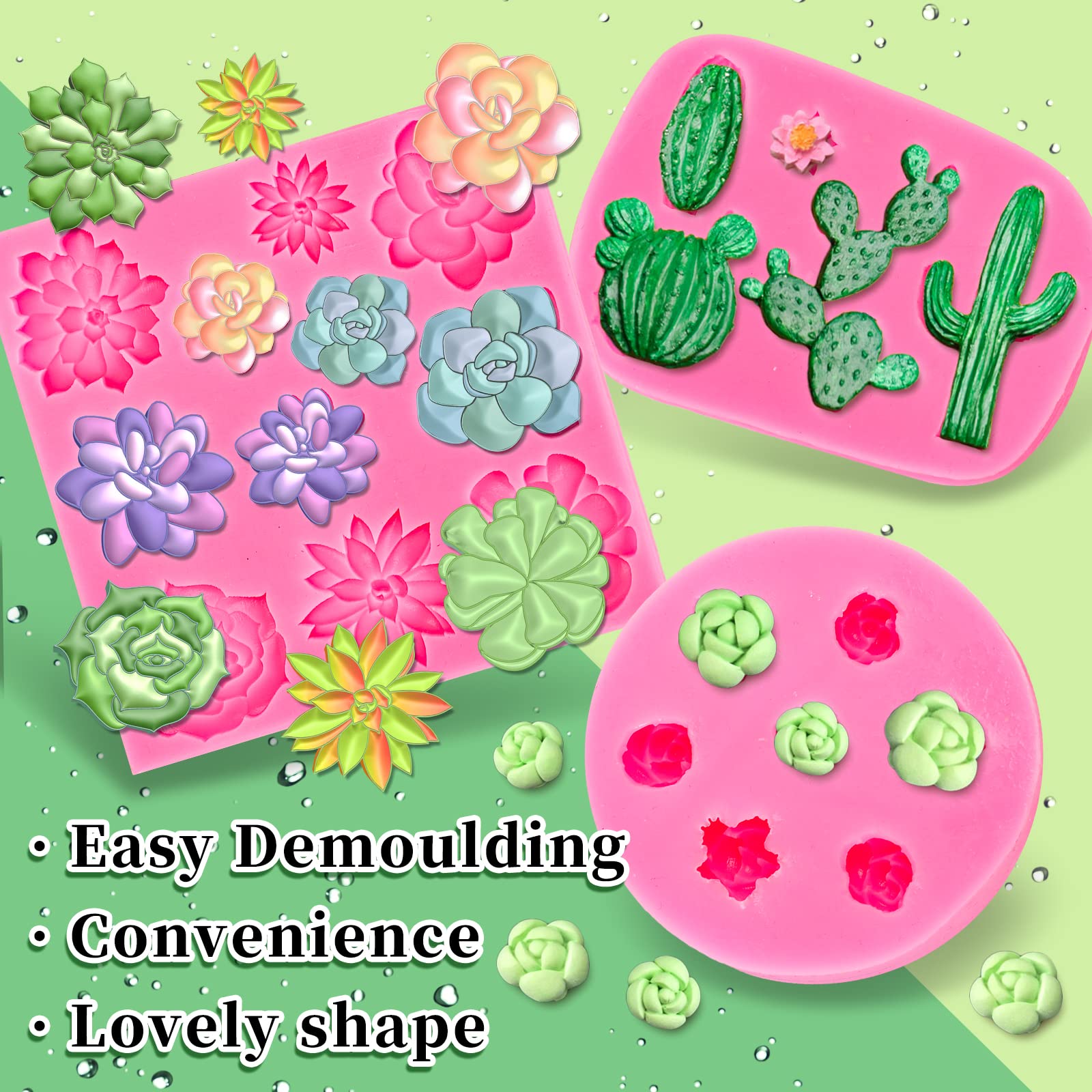 Whaline Succulent Fondant Molds 3D Silicone Cactus Succulents Leaves Moulds Succulent Plants Resin Molds Grow Plant Cupcake Cook