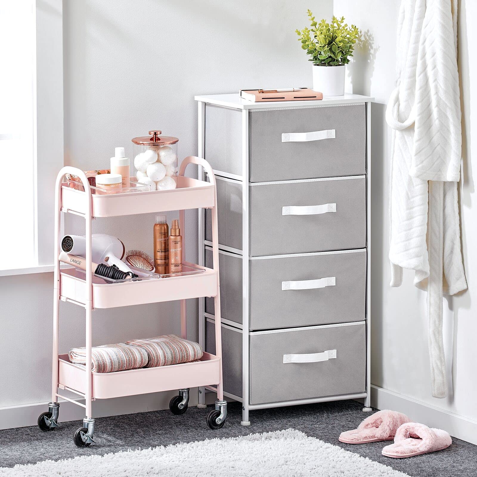 mDesign Plastic Storage Organizer Wide Container Bin with Handles for Bathroom  Home Organization - Holds Vitamins  Supplements  Makeup  Styling Tools - Ligne Collection - Clear