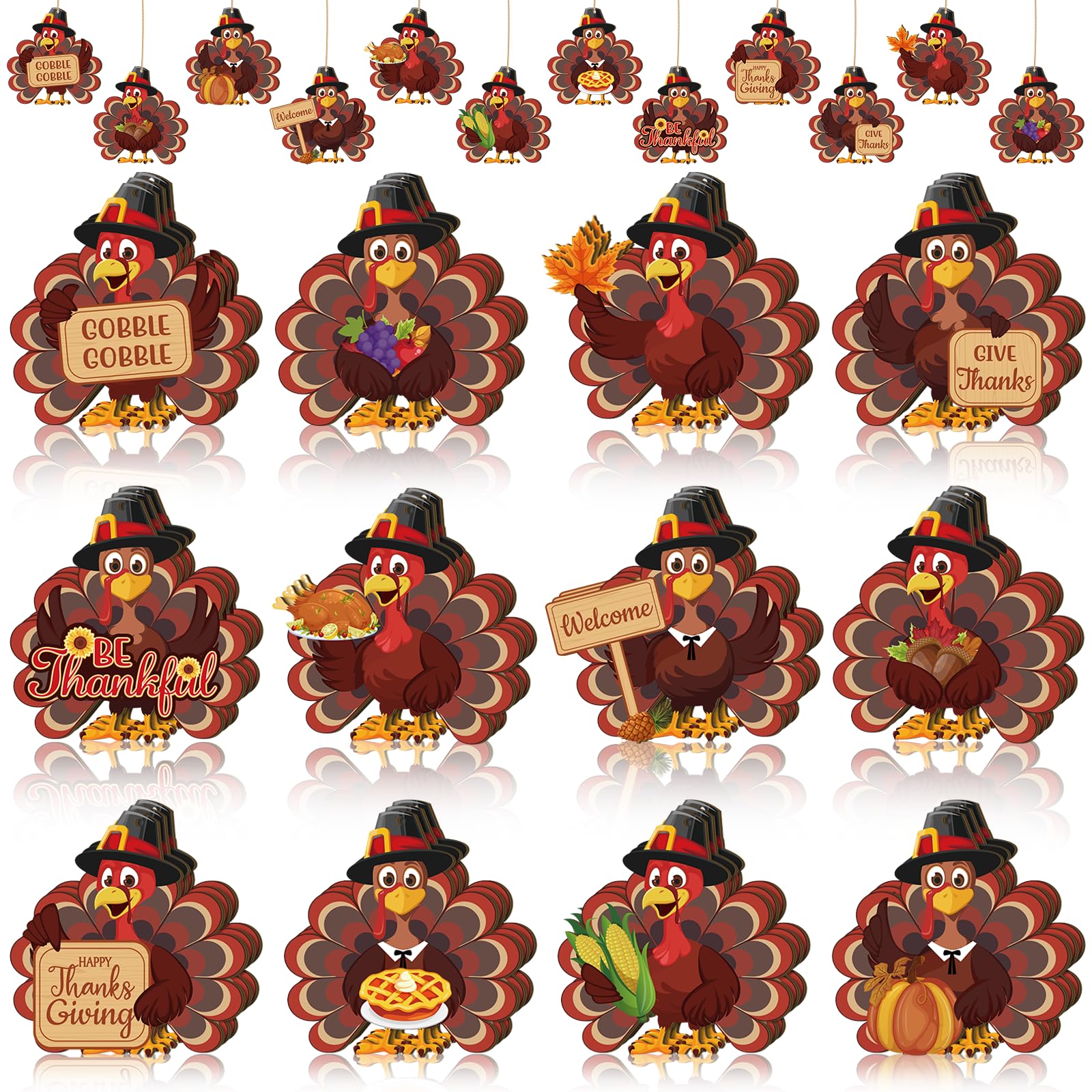 Yuntau 36 Pcs Fall Thanksgiving Ornaments Fall Tree Decorations Photo Props Wooden Hanging Ornaments Autumn Wooden Tags Slices C
