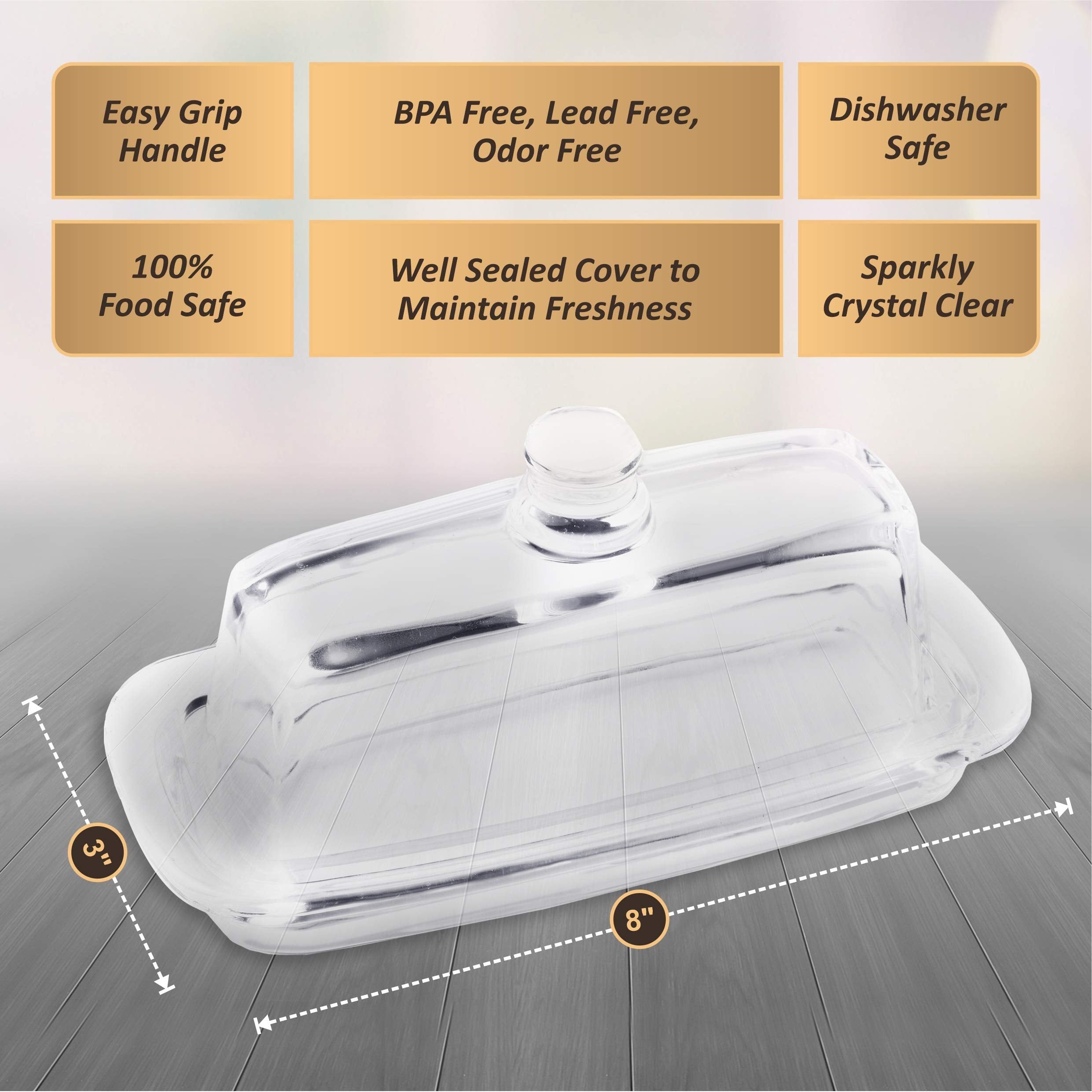 Bezrat Glass Butter Dish | Premium Butter Dish With Lid And Easy Grip Handle | Easy To Use And 100% Food Safe - Dishwasher Safe