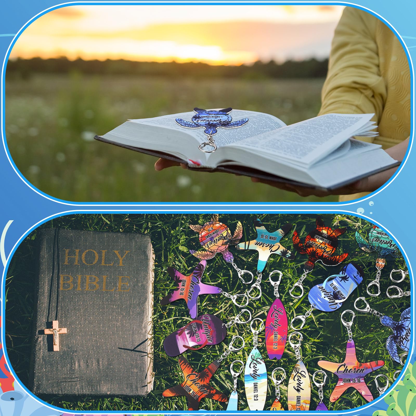 Bucherry 36 Pcs Beach Summer Party Favors Keychain Gifts Bulk Wooden Surfboard Sea Turtle Coconut Tree Christian Religious Key R