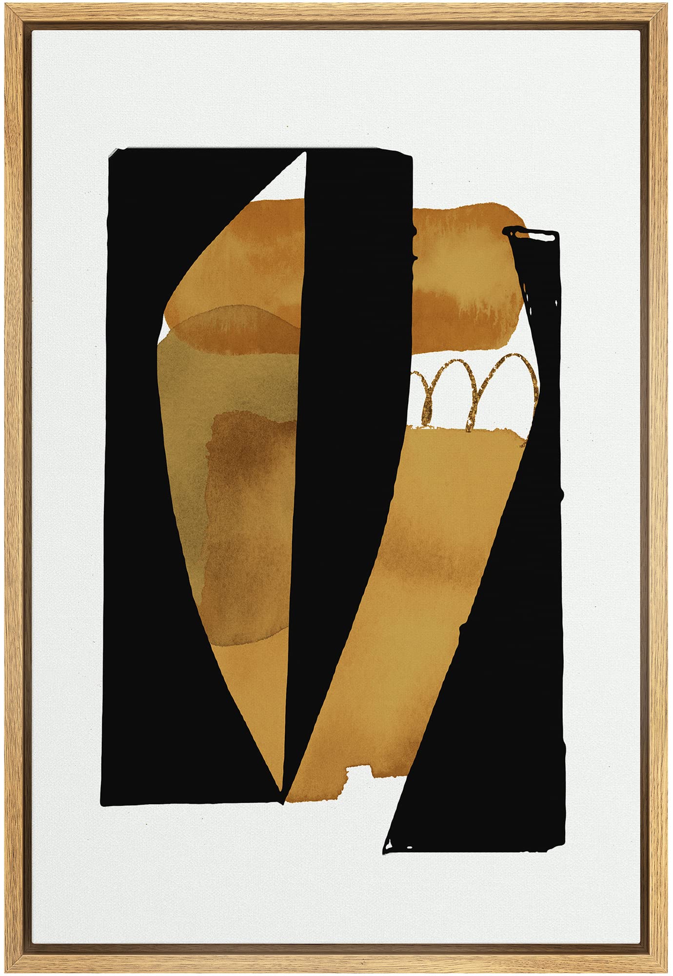 Signford Framed Canvas Print Wall Art Mid-Century Pastel Black Brown Blocks Abstract Shapes Illustrations Modern Art Decorative