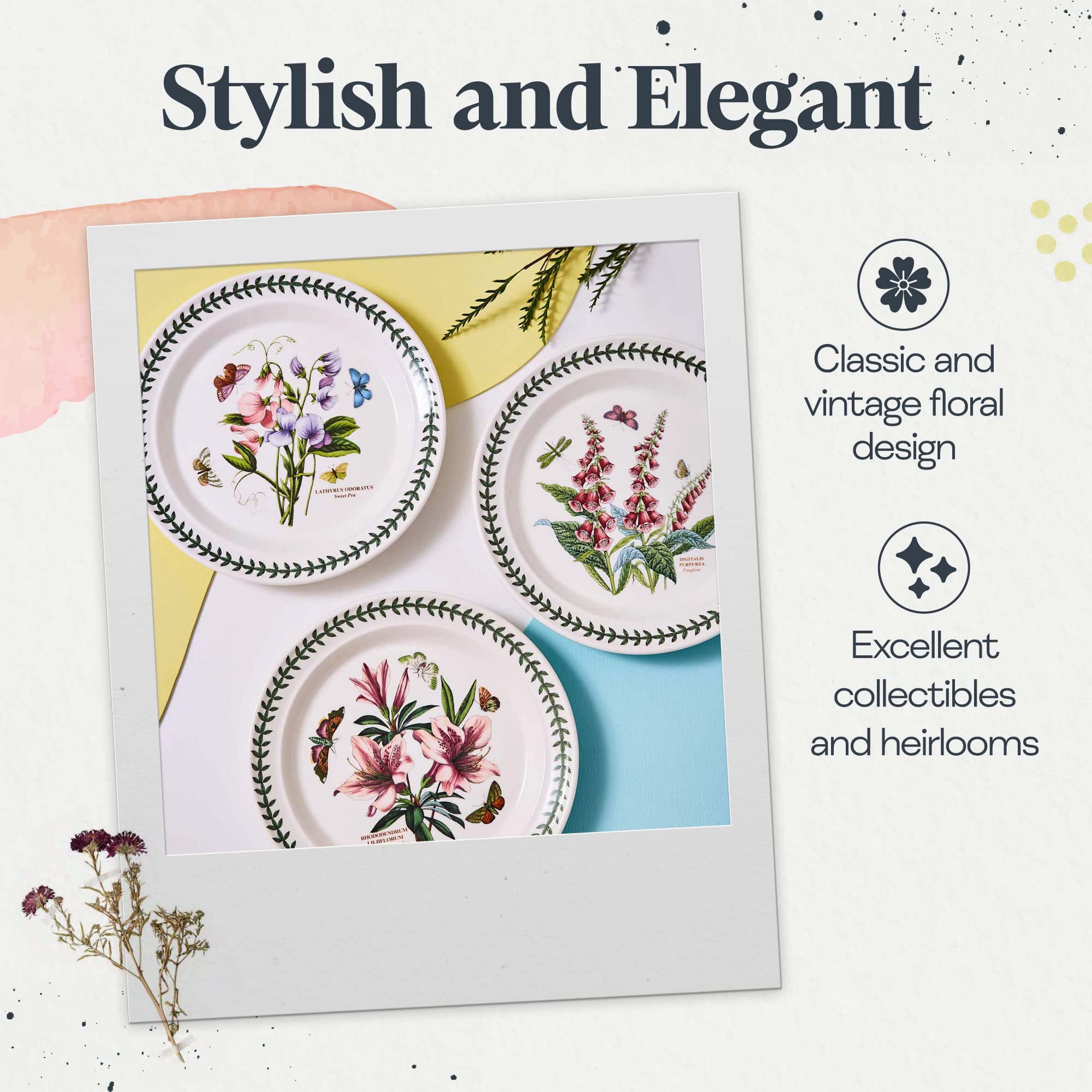 Portmeirion Botanic Garden 30 Piece Dinnerware Set | Assorted Floral Motif | Fine Earthenware | Dishwasher, Microwave, and Freez