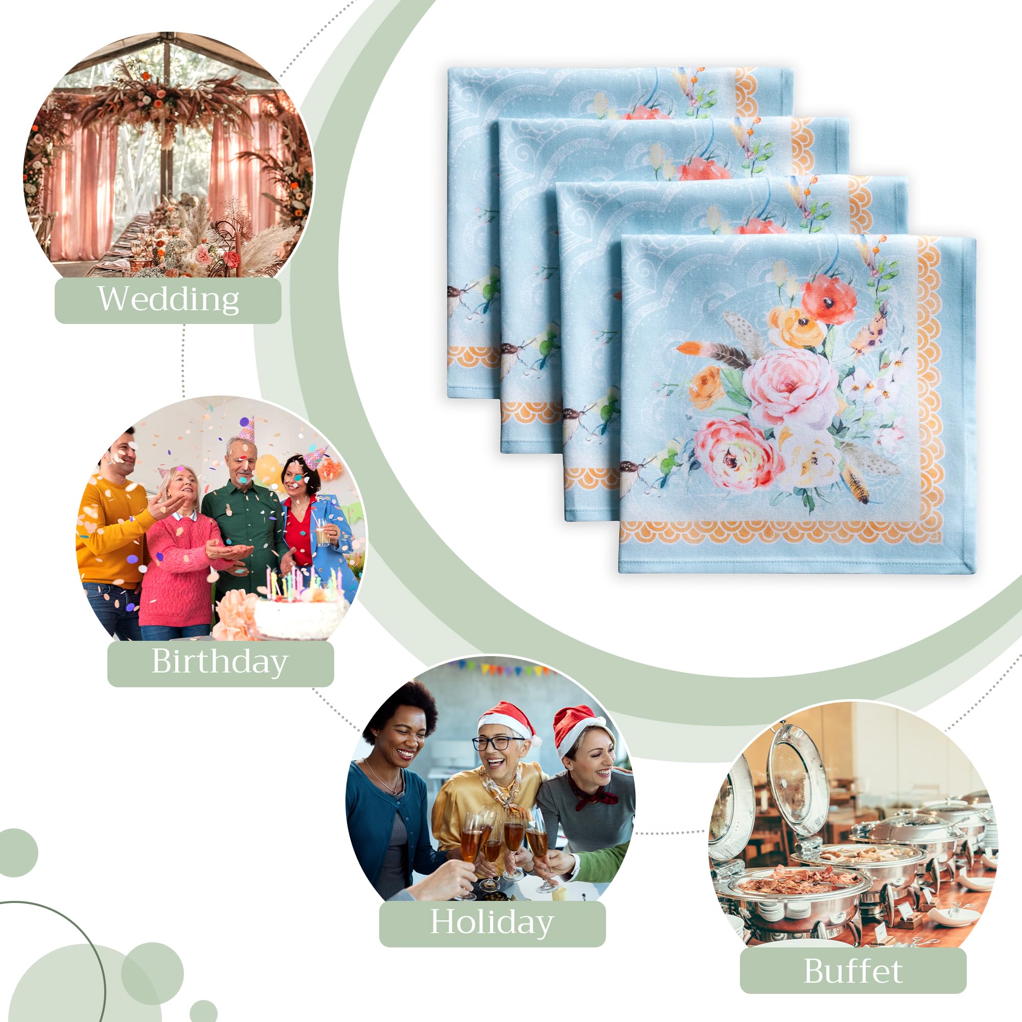 Maison D ' Hermine Napkin 100% Cotton Set Of 4 Decorative Washable Table Cloth Napkins, Dining, Home, Wedding, Banquet, Ibiza -