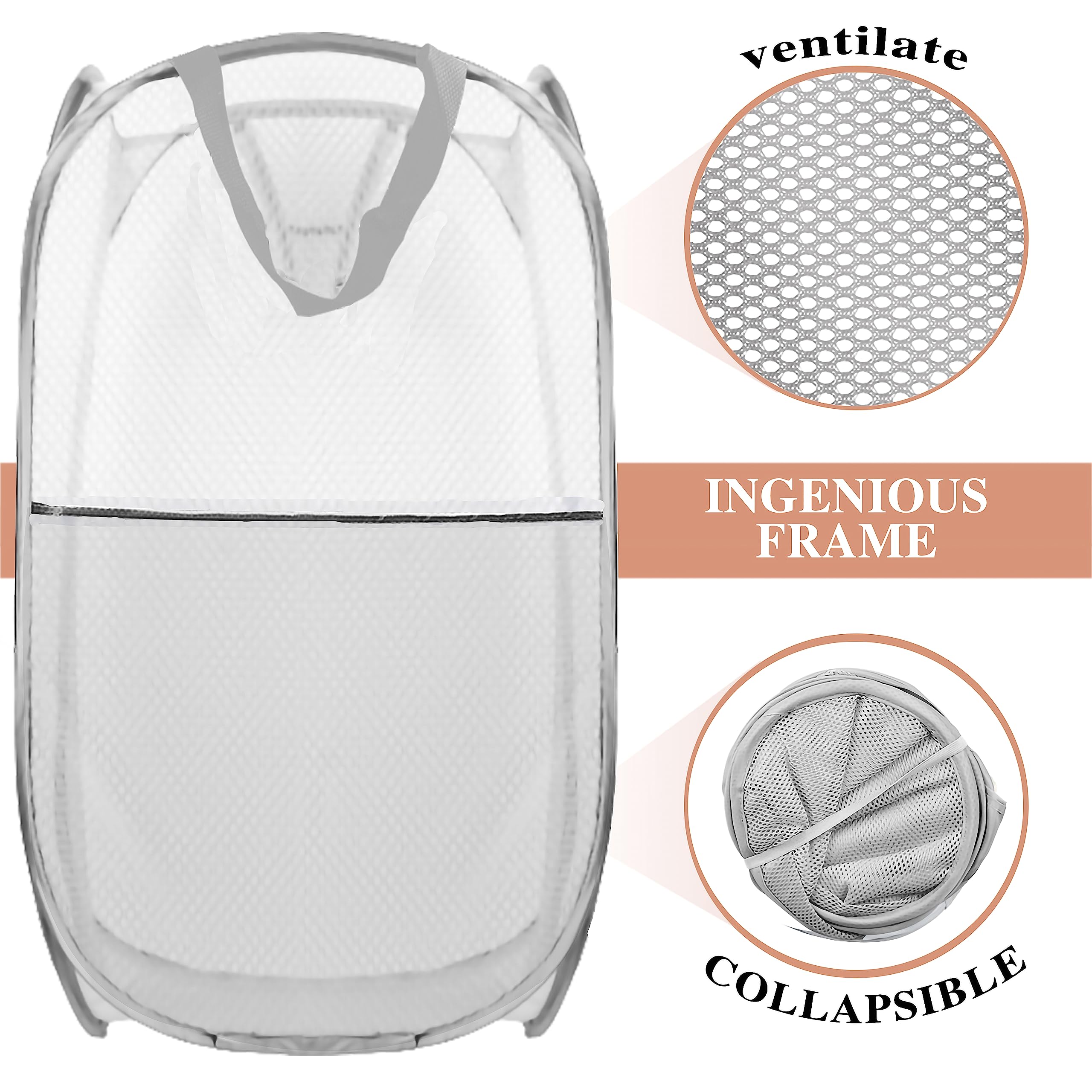 Buyongwant Collapsible Pop Up Laundry Hamper, Mesh Foldable Laundry Basket, Extra Large - 28'' X 16'' X 16'' (Grey)