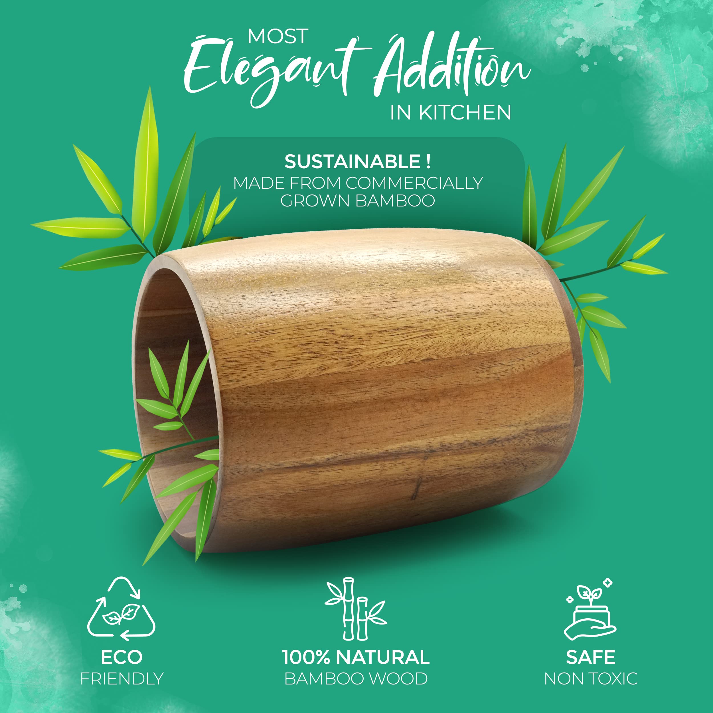 The Pretty Turtle Bamboo Kitchen Counter Utensil Crock Holder Caddy 6'' X 4 1/2'' (Oval Acacia)
