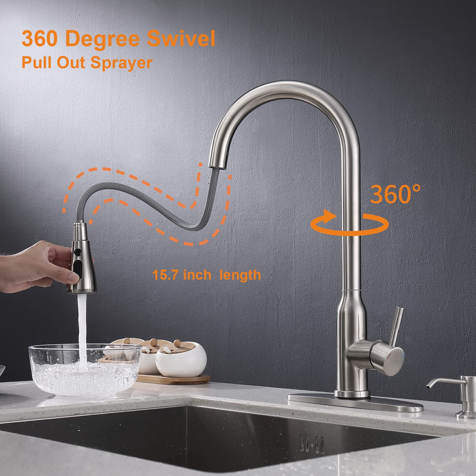 Touch Kitchen Faucet,Keer Smart Kitchen Sink Faucet With Pull Down Sprayer, Touch On Activated Kitchen Bar Sink Faucet Brushed N