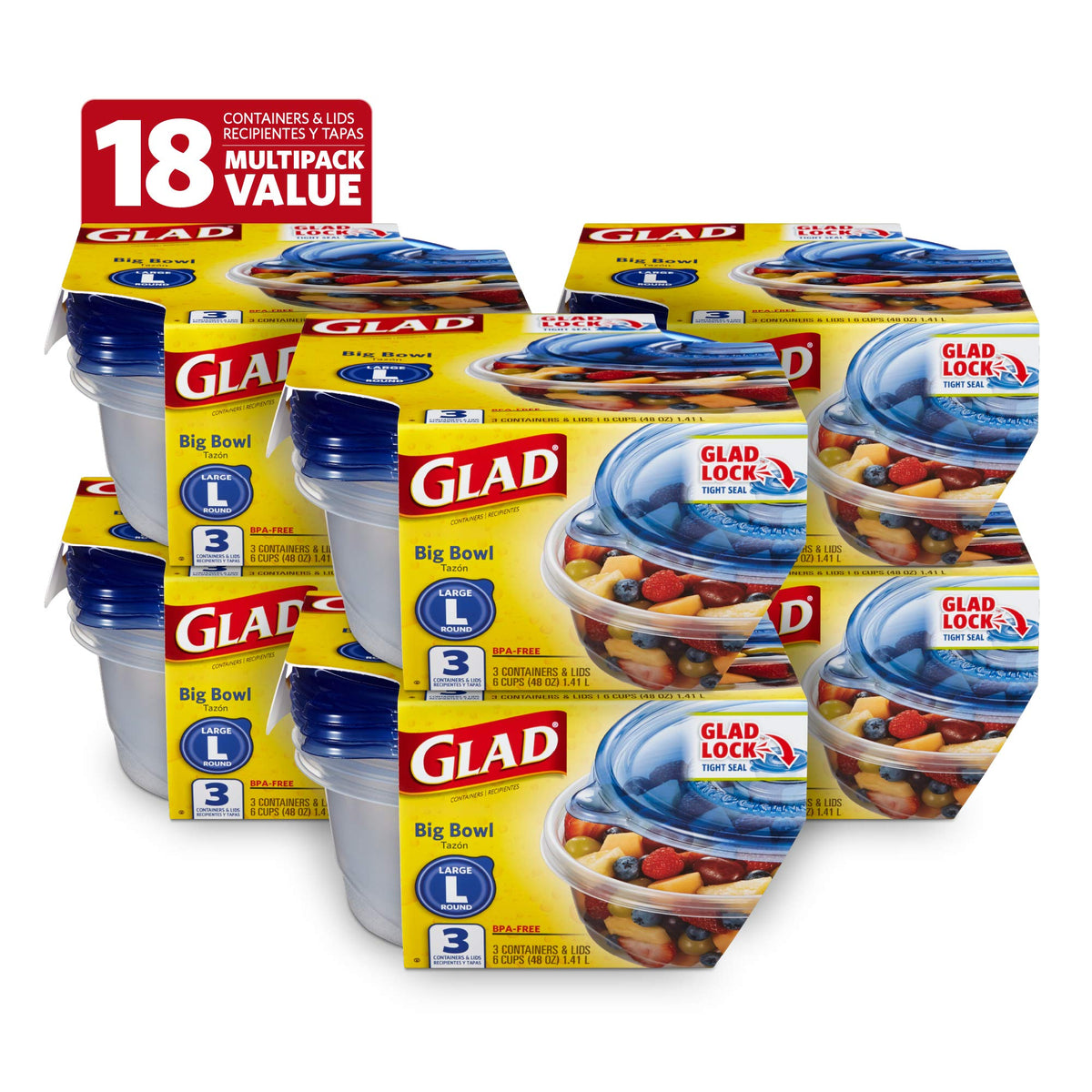 Glad Food Storage Containers, 3 Count- 6 Pack | Durable Food Storage Containers From Glad For Meals, Snacks, And Desserts | Glad