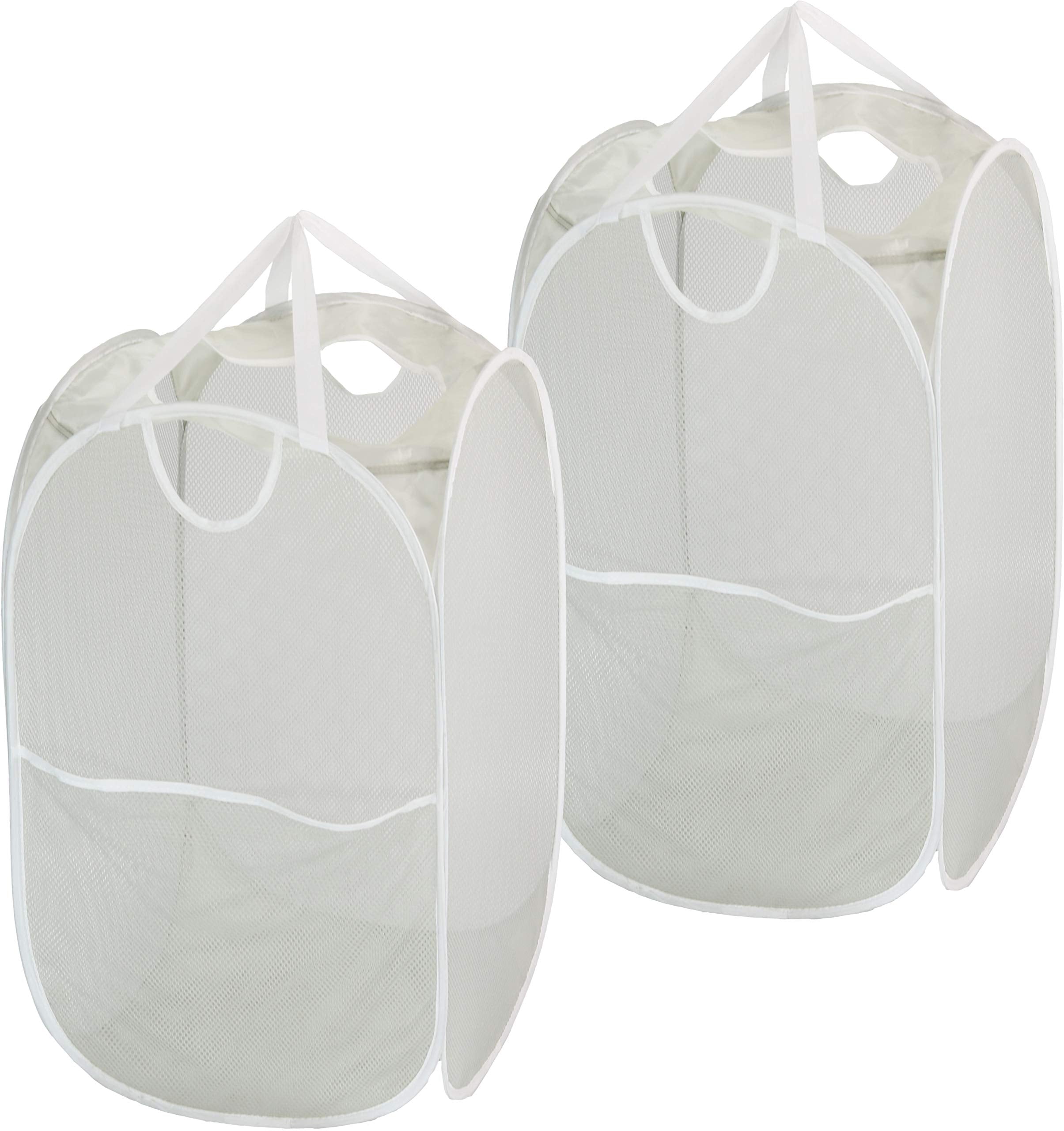 Simple Houseware Mesh Pop-Up Laundry Hamper Basket With Side Pocket, Gray - 2 Pack
