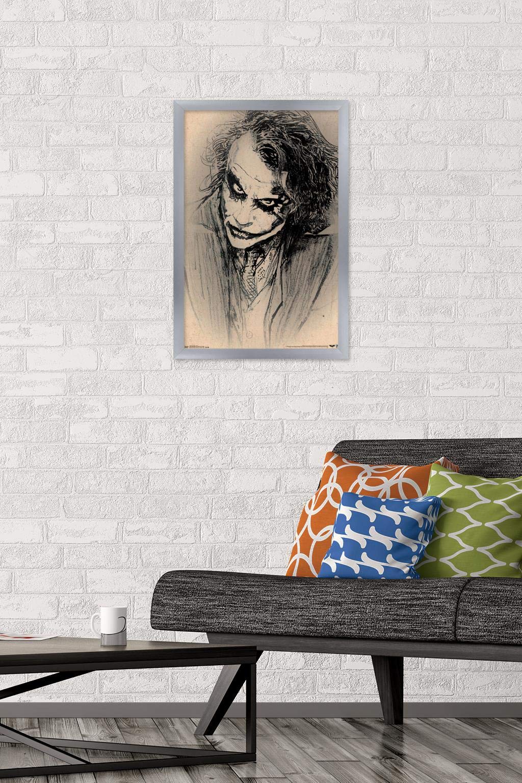 Trends International Dc Comics Movie-The Dark Knight-The Joker-Sketch Wall Poster, 14.725'' X 22.375'', Silver Framed Version