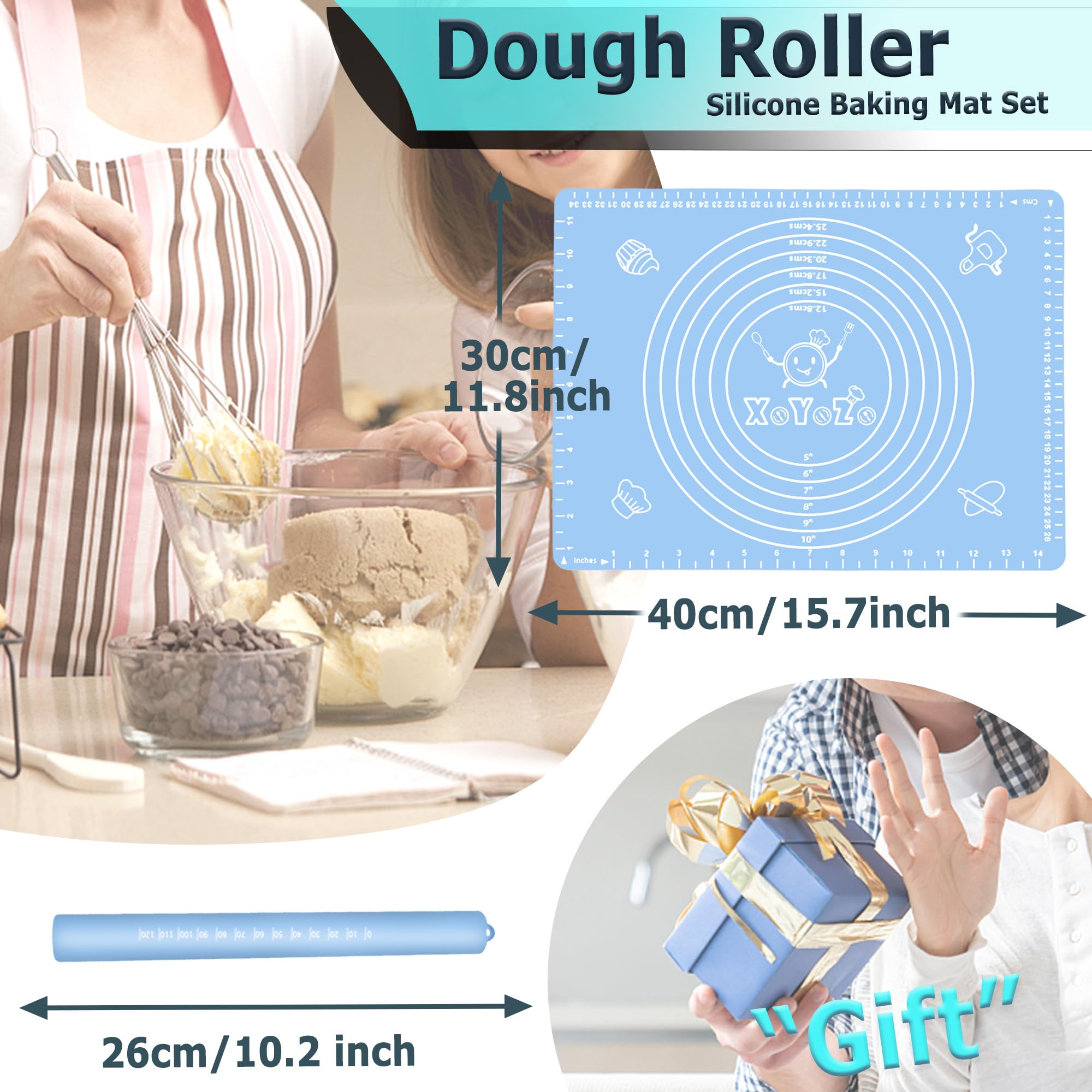 Rolling Pin Dough Roller Non Stick Silicone Baking Mat Set Rolling Pins For Baking Rodillo Para Masa For Making Dough,Pizza,Bisc