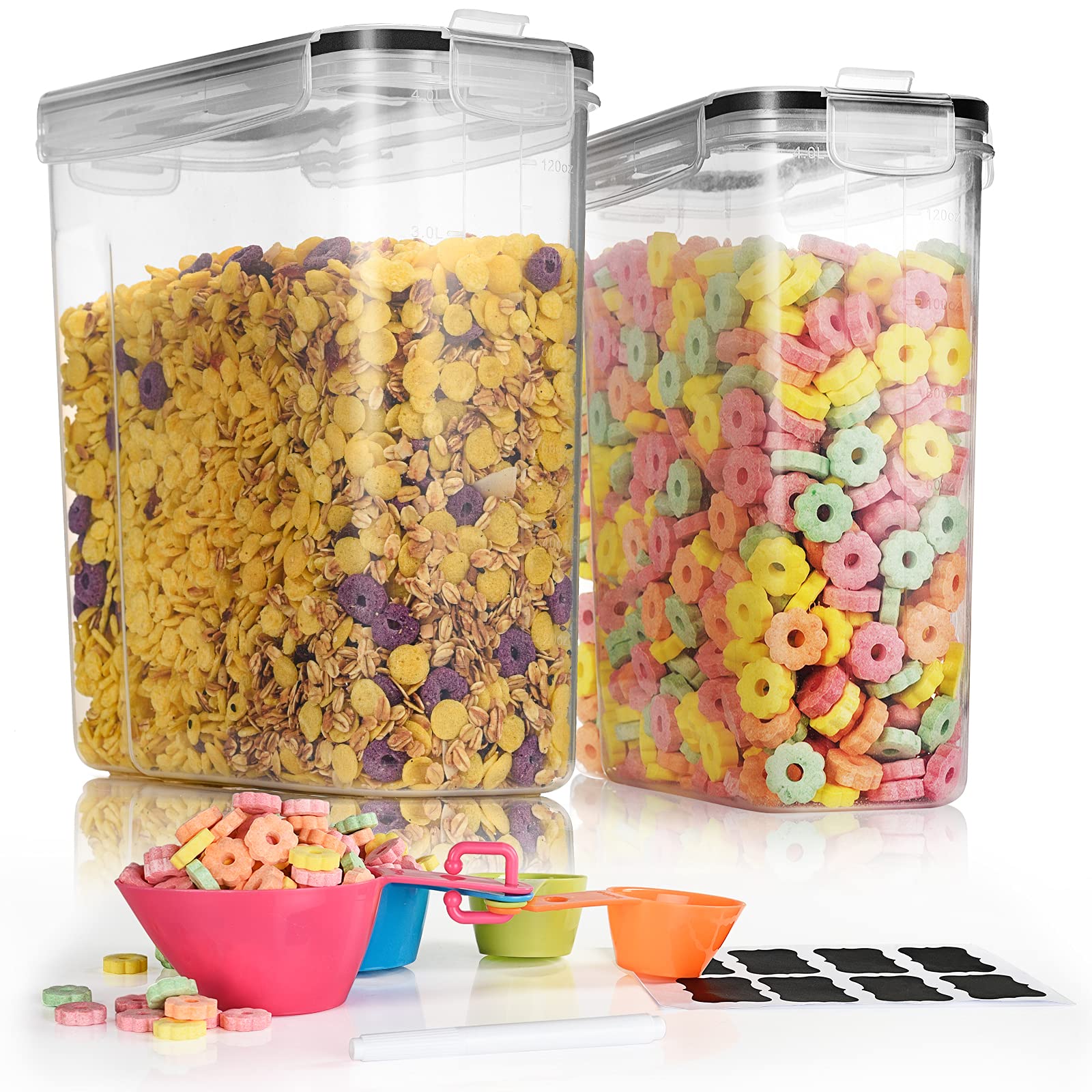 Tiawudi 2 Pk Airtight Cereal Containers Storage Set 135.2Oz/4L Each,Food Storage Containers, Large Cereal Dispenser, Kitchen Pan