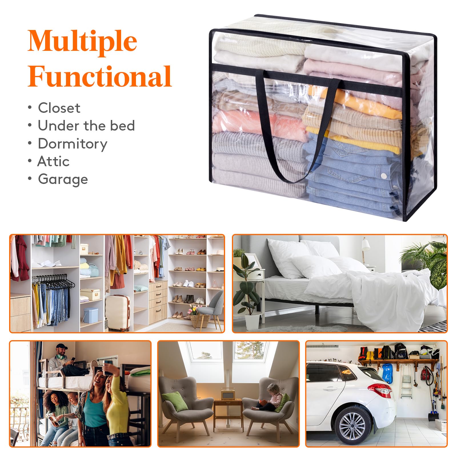 Lifewit 6 Pack Clear Clothes Storage Bags, 75L Large Plastic Blanket Storage, Vinyl Foldable Moving Bags with Zipper, Closet Org