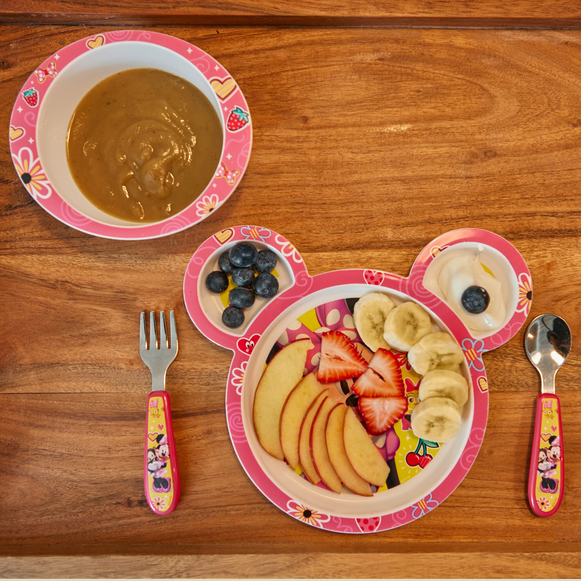 The First Years Disney Minnie Mouse Dinnerware Set - Toddler Plates and Toddler Utensils- 4 Count