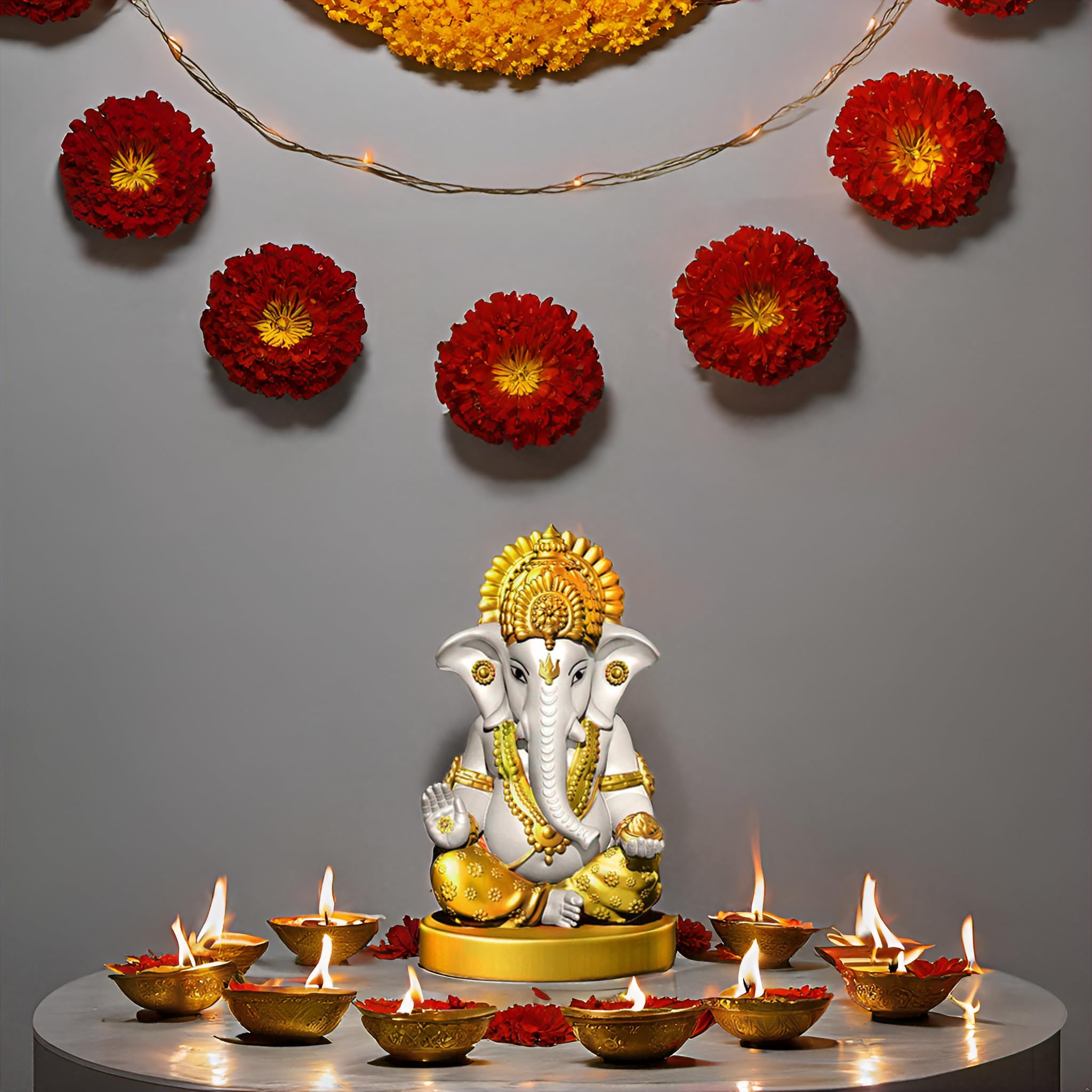 Signamio Handcrafted White Ganesha Idol For Car Dashboard Item: Ganesh Ji, Ganpati Bappa Murti For Home Decor - Exquisite Car Go