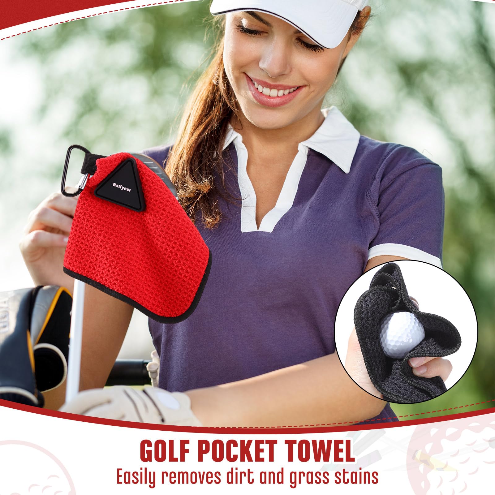 Batiyeer 3 Pack Small Magnetic Golf Towels Gift for Men 5.5 x 5.5 Inch Microfiber Waffle Material with Clip Pocket Golf Towel wi
