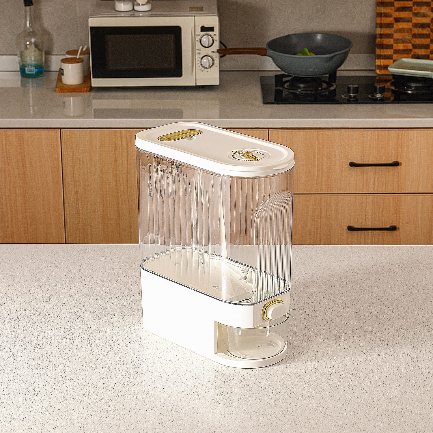 Sooyee Clear Rice Dispenser, Large Cereal Dispenser With Lid Time Scale, Measuring Cylinder Moisture Proof Airtight Food Dispens