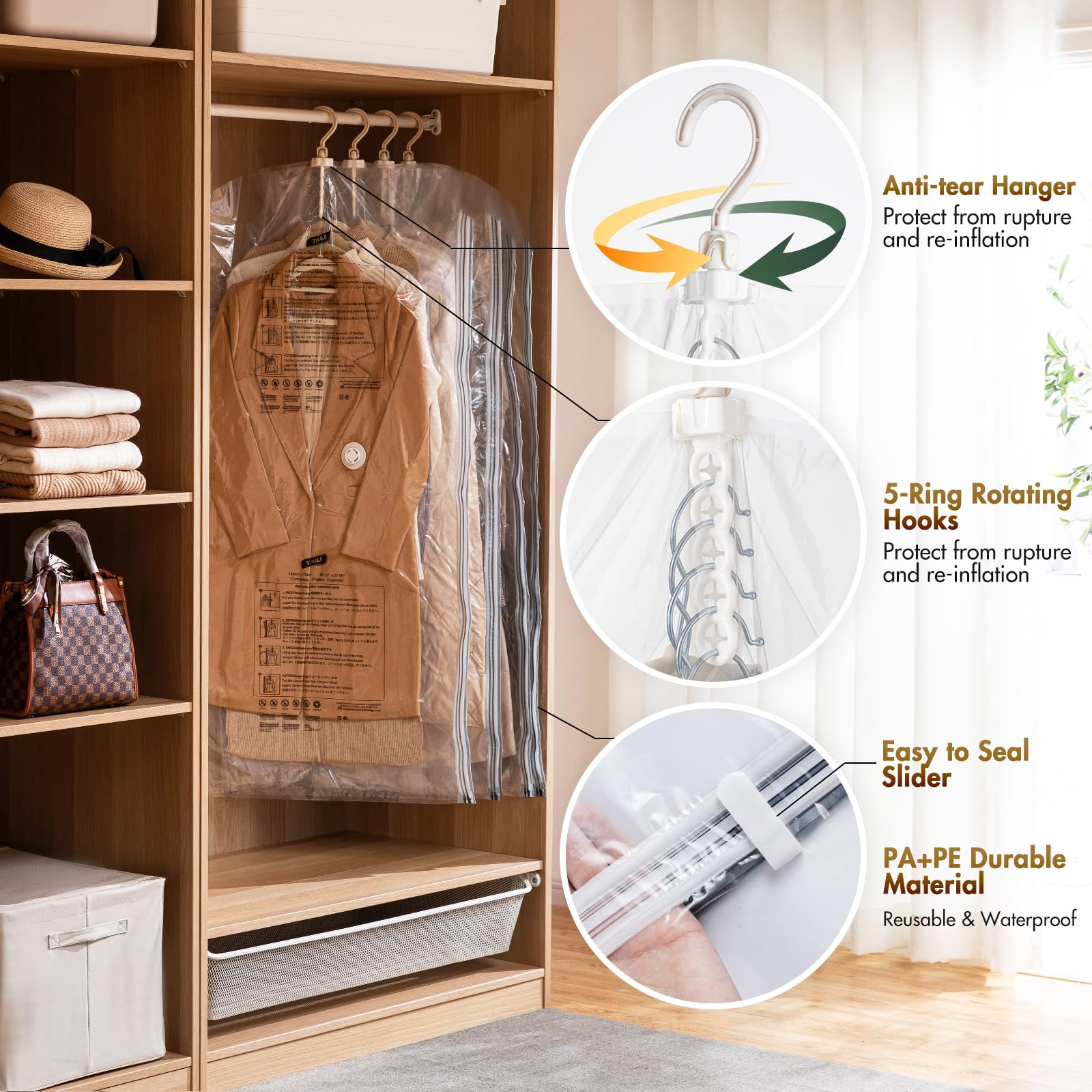 Taili Hanging Vacuum Storage Bags Space Saver Bags For Clothes, 4 Pack Long 53X27.6 Inches, Vacuum Seal Storage Bag For Suits, C