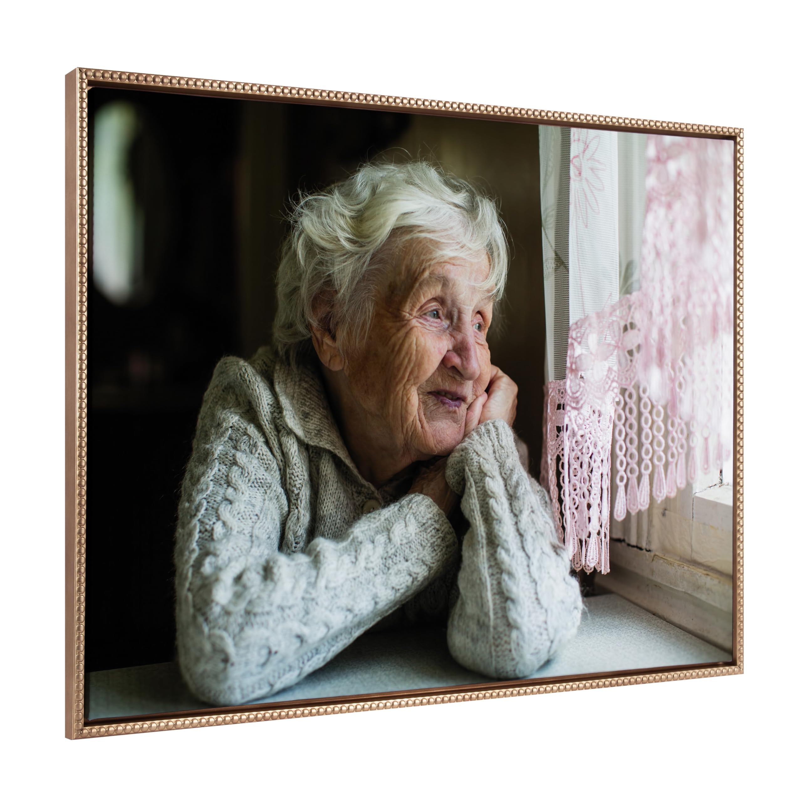 Kate And Laurel Beaded Custom Printed Framed Canvas Wall Art, 38X28 Gold, Personal Canvas Print With Your Photos For Bedroom Or