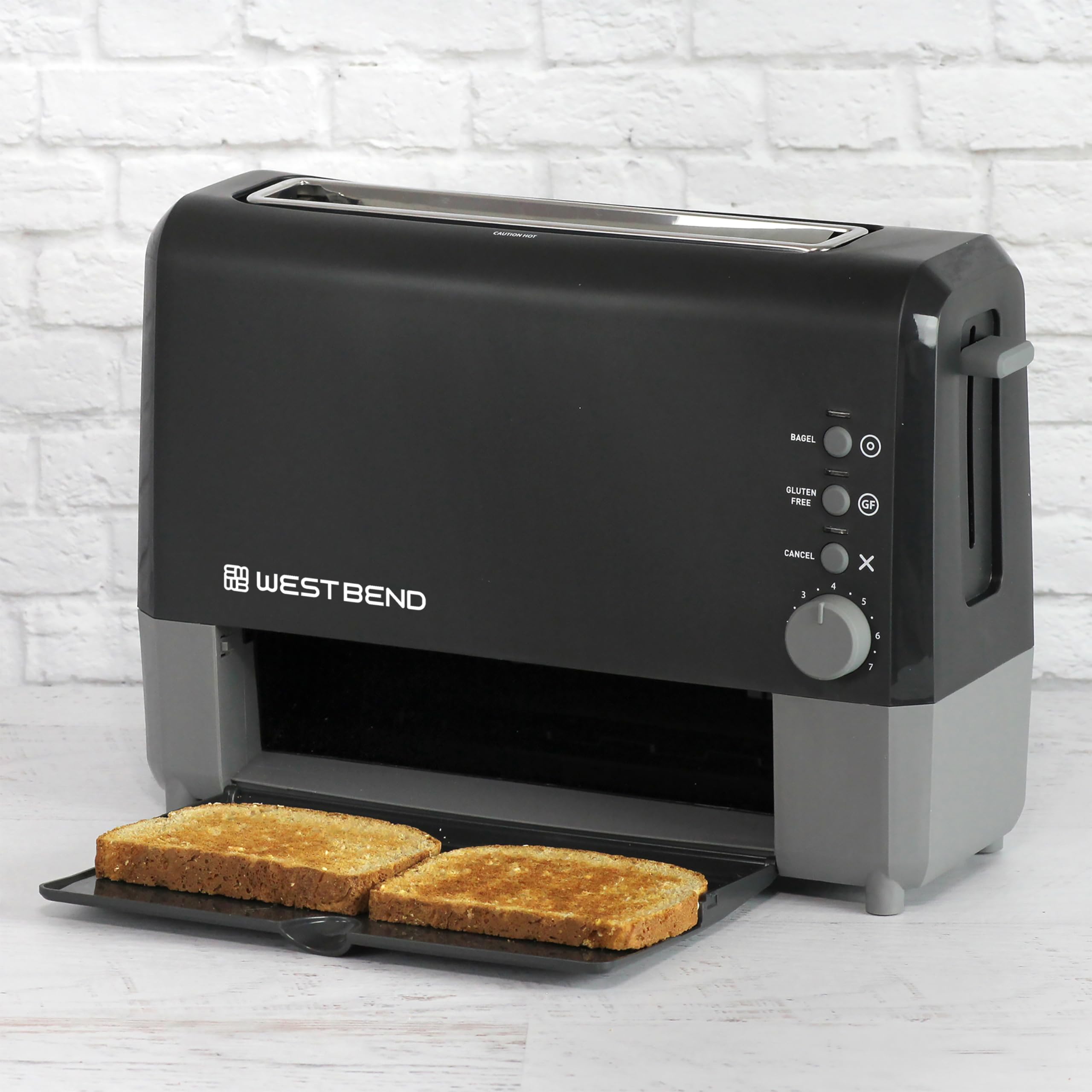 West Bend QuikServe Toaster 2-Slice, Black, Bagel & Gluten-Free Settings, 1400-Watts, Cool-Touch Exterior, Model 77224