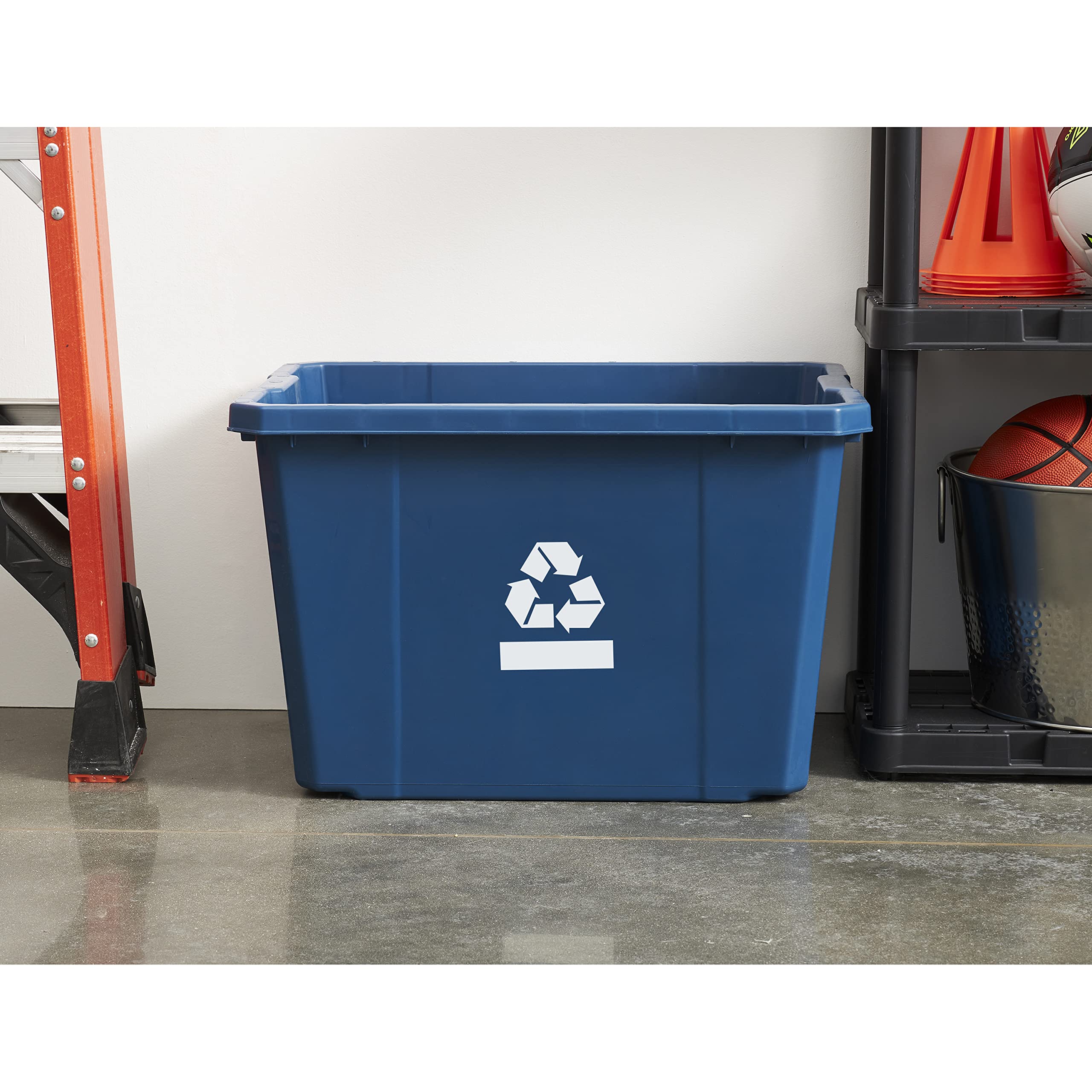 Gracious Living Medium Curbside Blue Box, Plastic 17 Gallon/64 Litre Home Trash Can Refuse And Recycling Bin Container With Buil