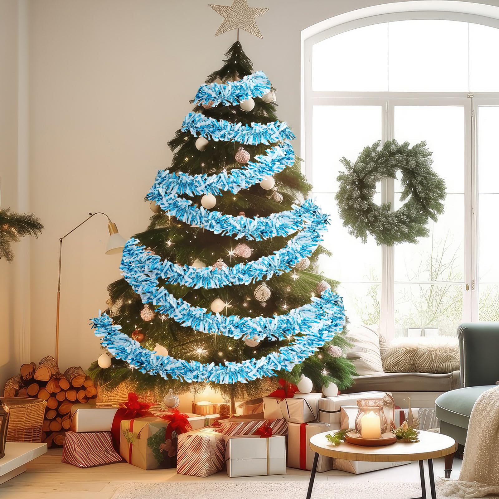 Yuxung 17 ft Christmas Tinsel Garland Metallic Garland Light Glittering Decoration for Valentine Birthday Wedding Party Holiday
