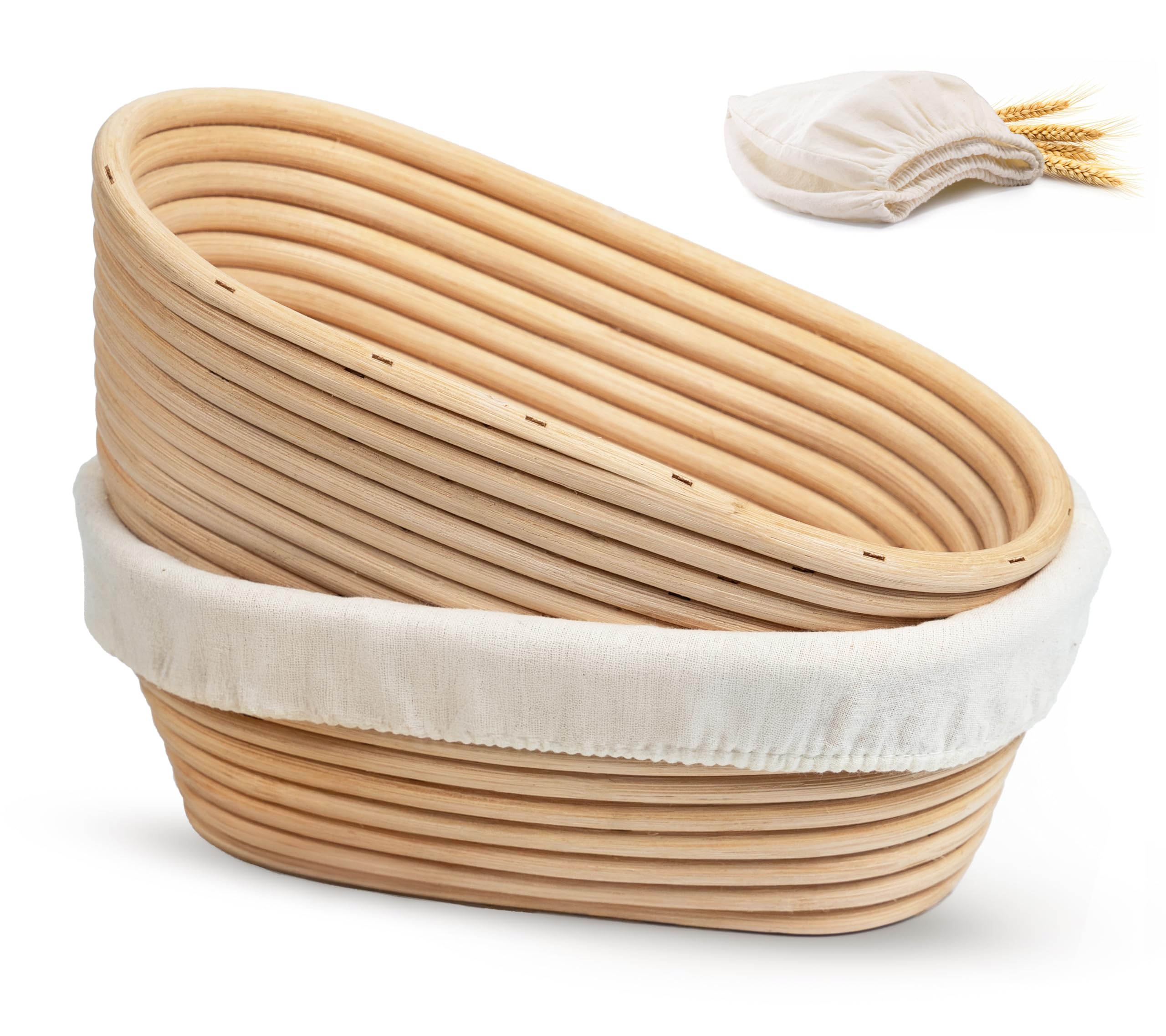 Kook Banneton Bread Proofing Baskets, Artisan Sourdough Bread Making Baskets, 9.8 Inch Handwoven Rattan Baskets and Cloth Liners