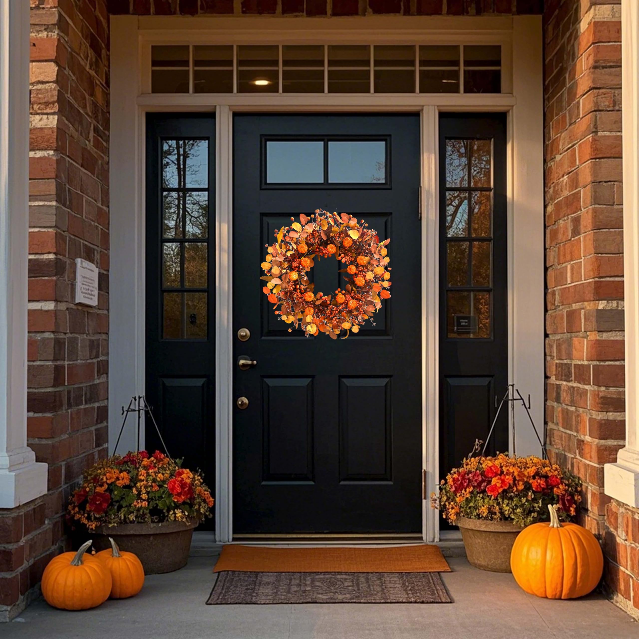MAINGKAUNG Fall Wreath 22 Inch Fall Wreaths for Front Door Autumn Pumpkin Wreaths with Orange Eucalyptus Leaves and Berries for