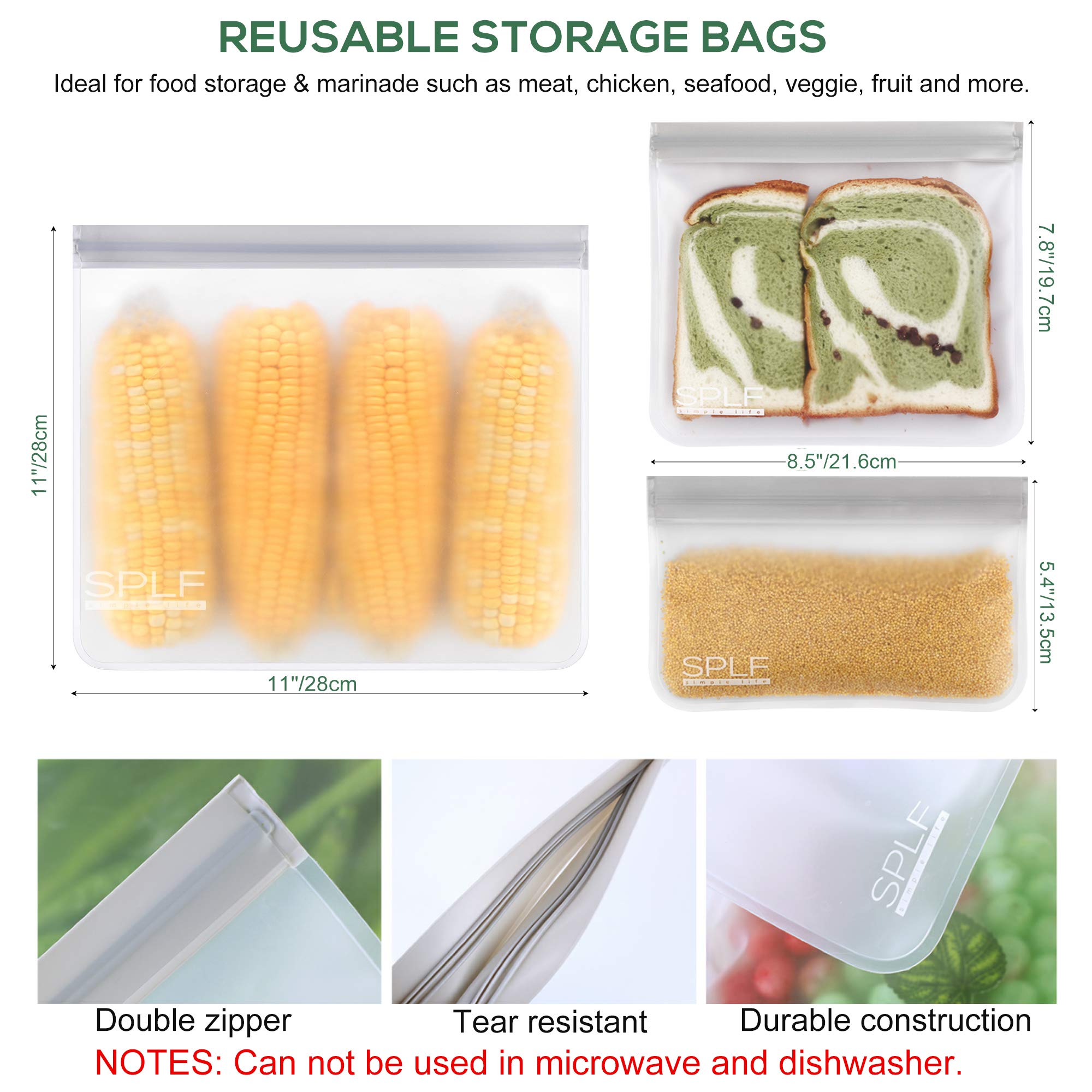 SPLF 18 Pack BPA FREE Reusable Storage Bags (6 Gallon Freezer Bags, 6 Sandwich Bags, 6 Snack Bags), Extra Thick Leakproof Silico