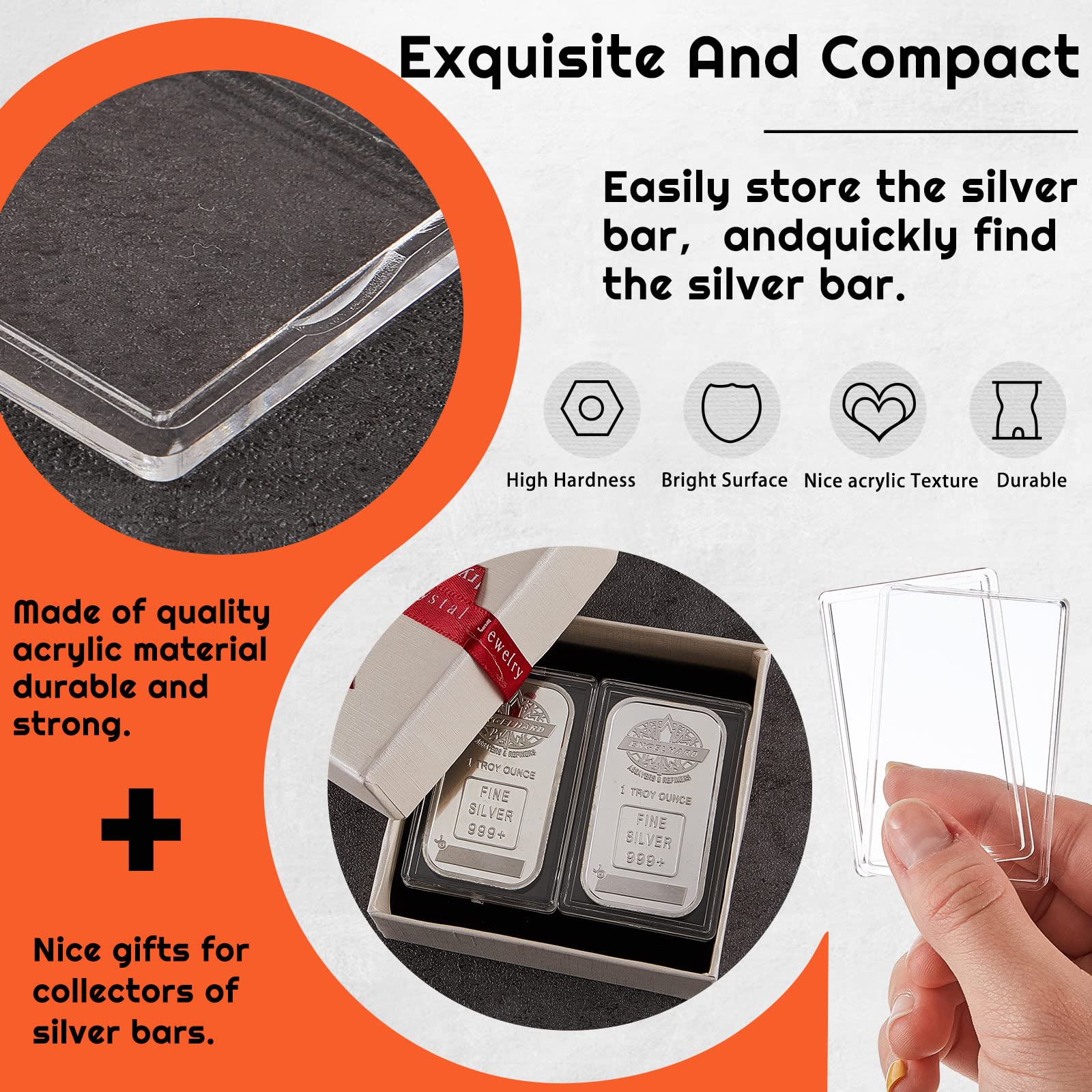 Silver Bar Case 1 Oz Silver Bar Holder Clear Acrylic Storage Container Fit Silver Bar Box For 1 Oz Silver Bar 1 Troy Ounce Bar (