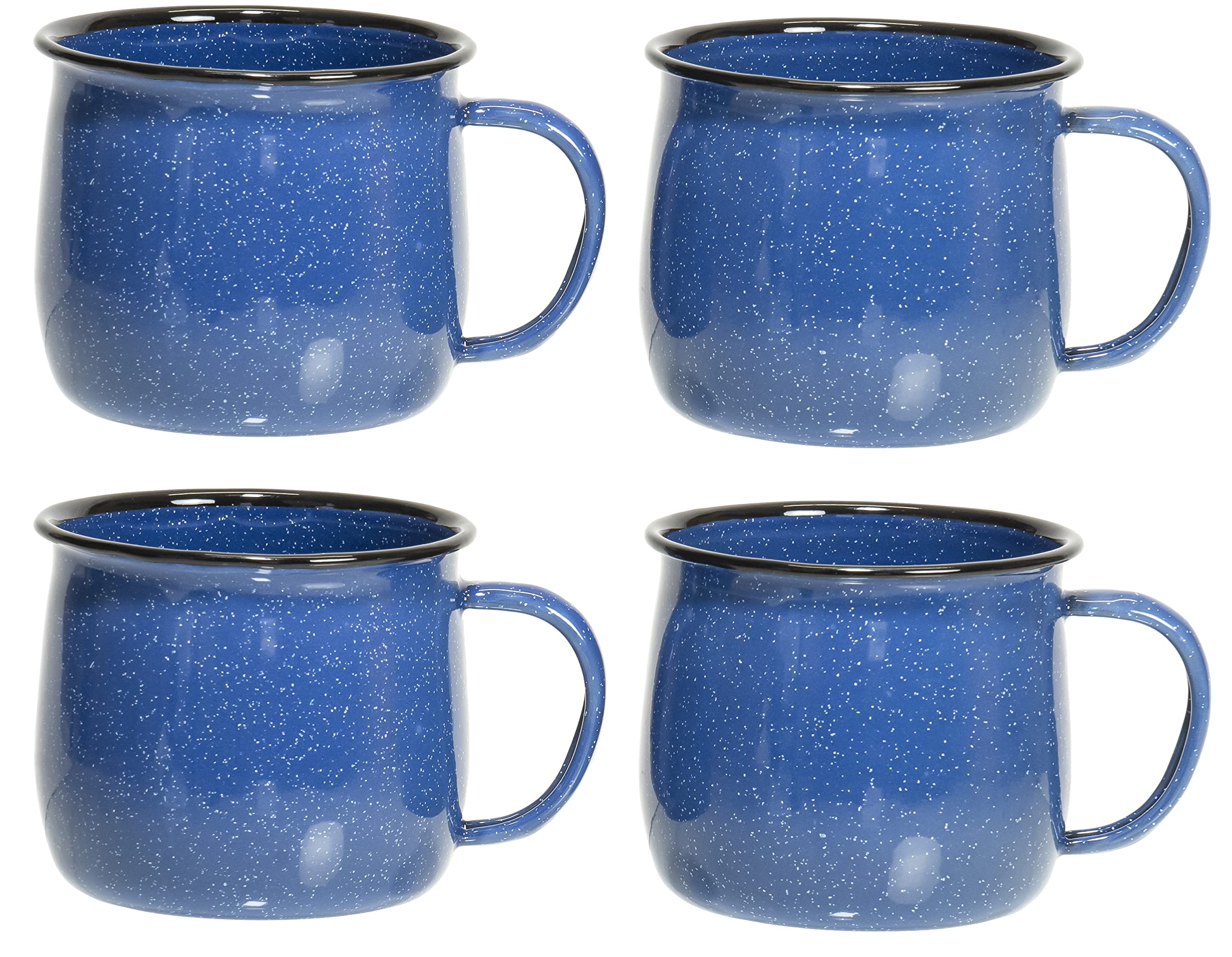 Red Co. Set of 4 Enamelware Metal 12 Oz Round Camping Coffee Mugs with Handle, WhiteSpeckled Blue/Black Rim